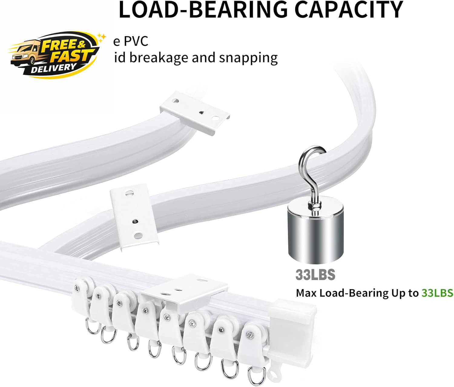 Flexible Bendable Ceiling Curtain Track, 9.8Ft (3M) Curved, PVC, Metal, Plastic