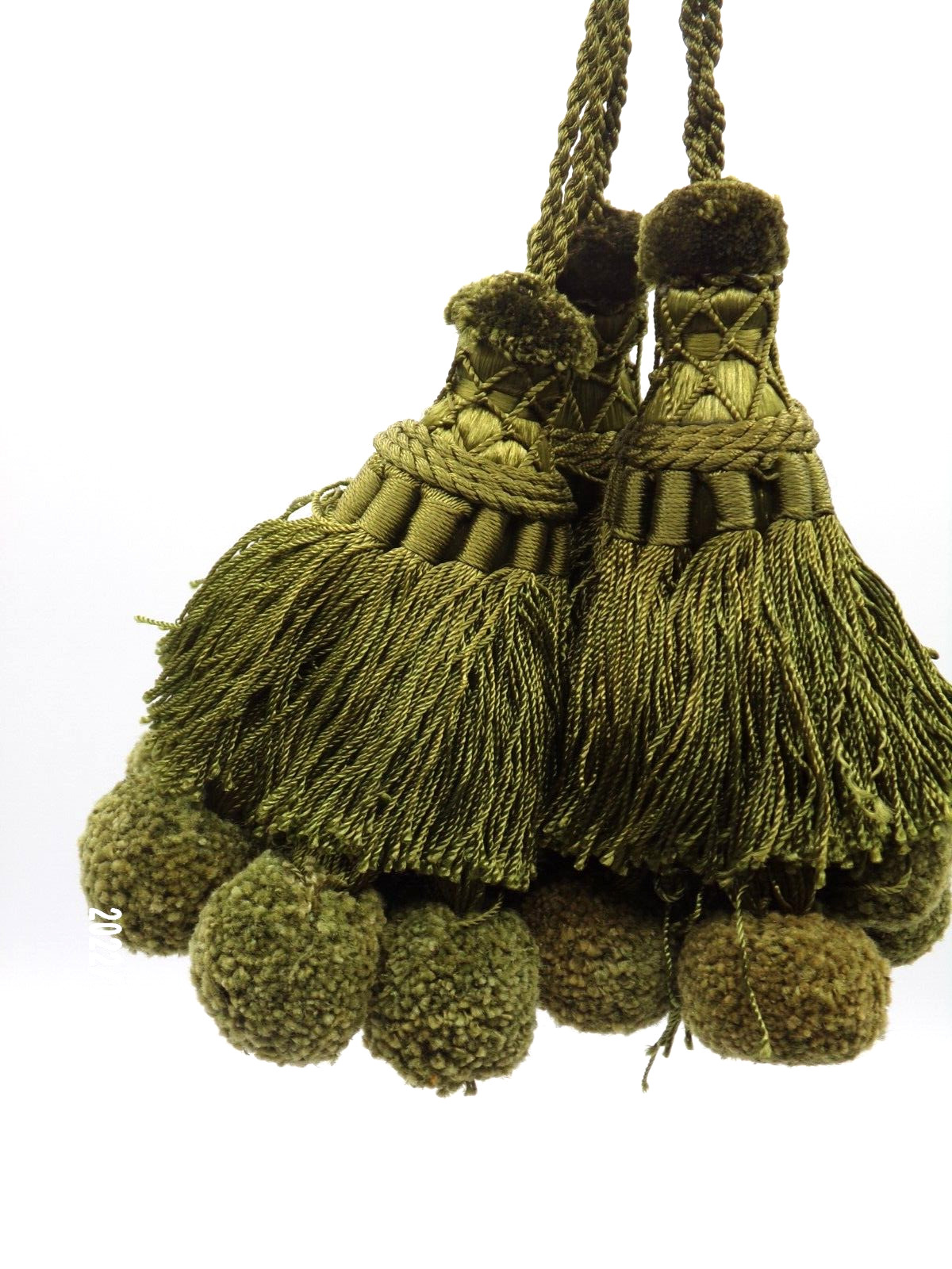 3 Green Decorative Tassels with pom pom 7 inches – great Christmas Decor!!