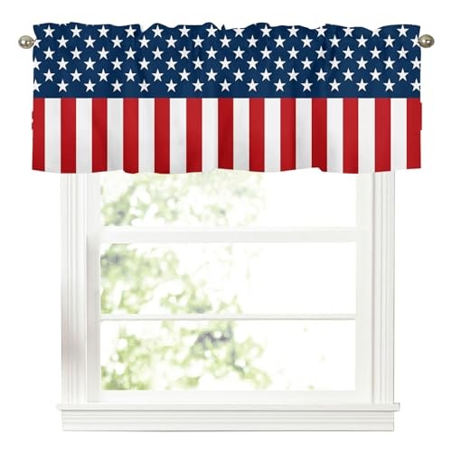 4th of July Kitchen Curtains 45″W x 18″L (Pack of 1) Blue Red White Stars