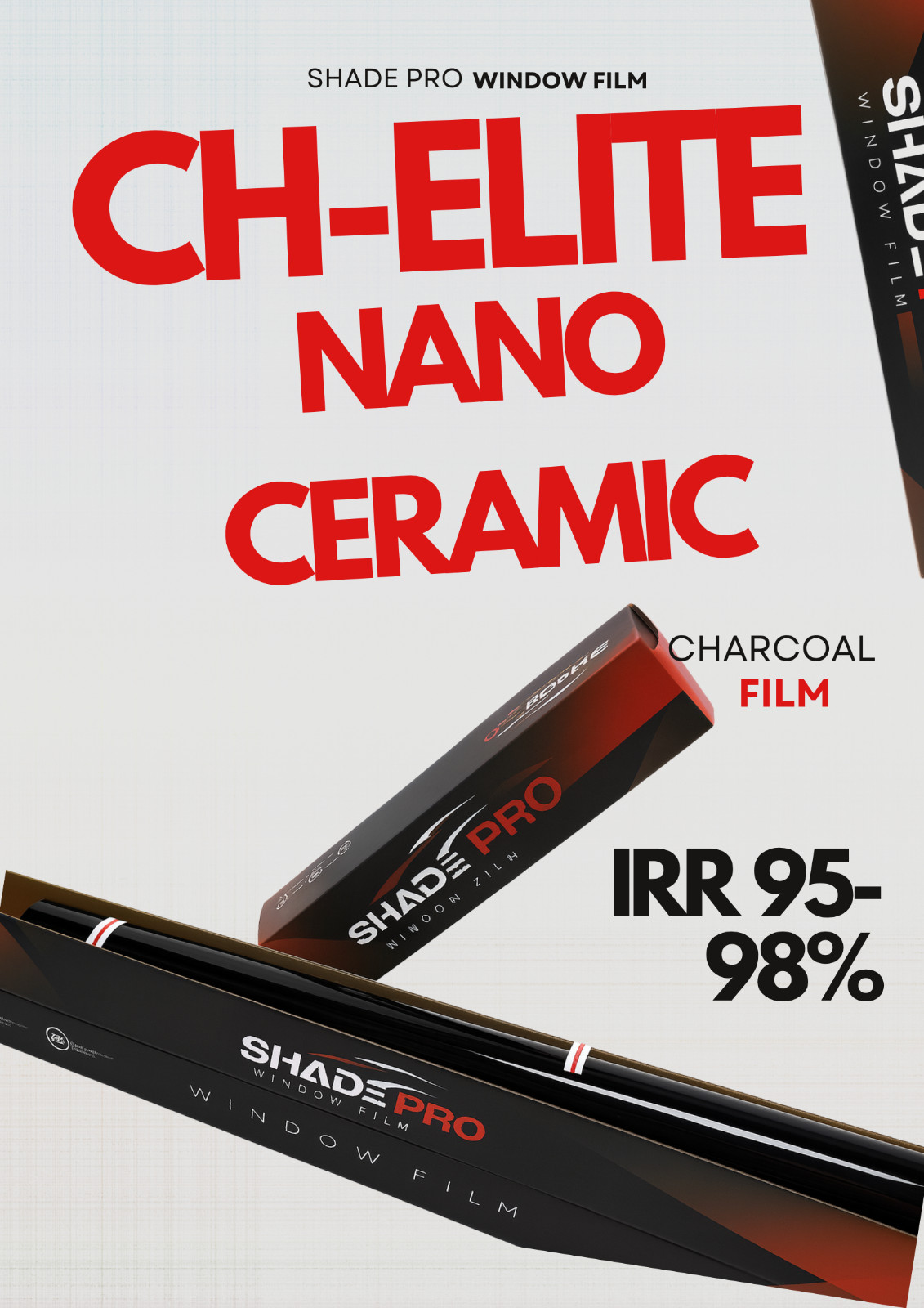 CH -Elite Nano Ceramic Charcoal Film Roll /Heat & UV Protection, Car/Home Film