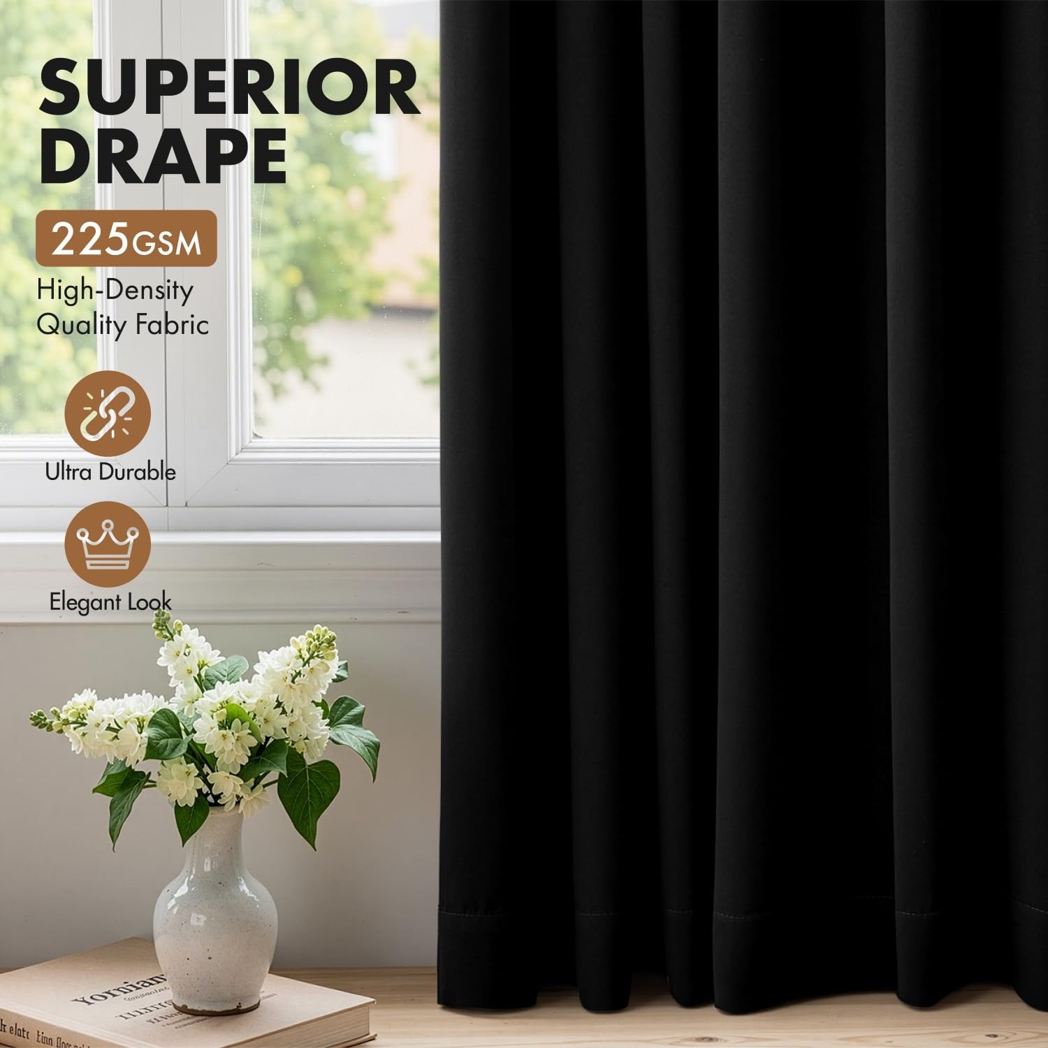 MIULEE Black Blackout Curtains for Bedroom 40″W x 63″L (Pack of 2),