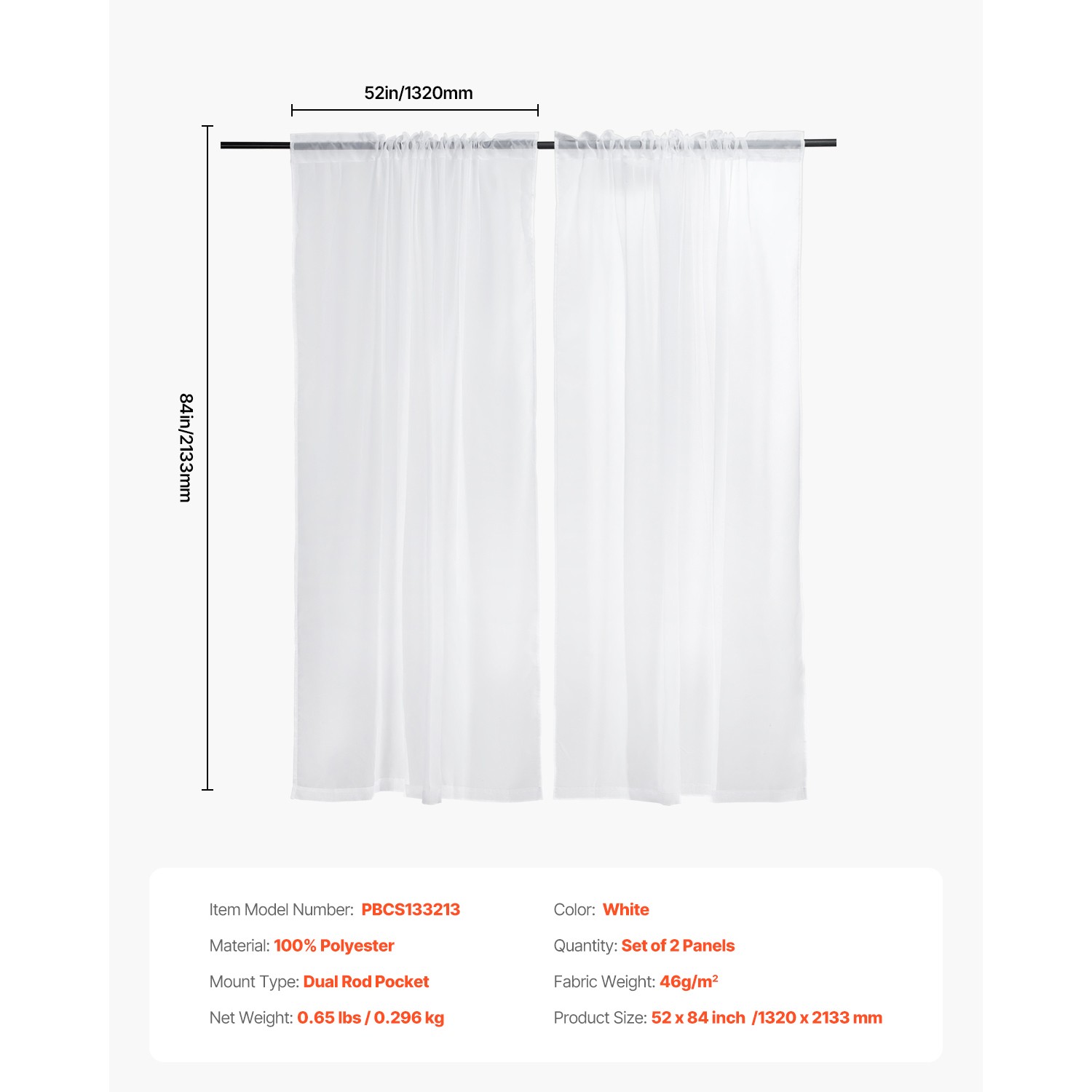 Uimoso 2-Panel Sheer Window Curtains, 52×84 Inches, Rod Pocket Design, Polyester