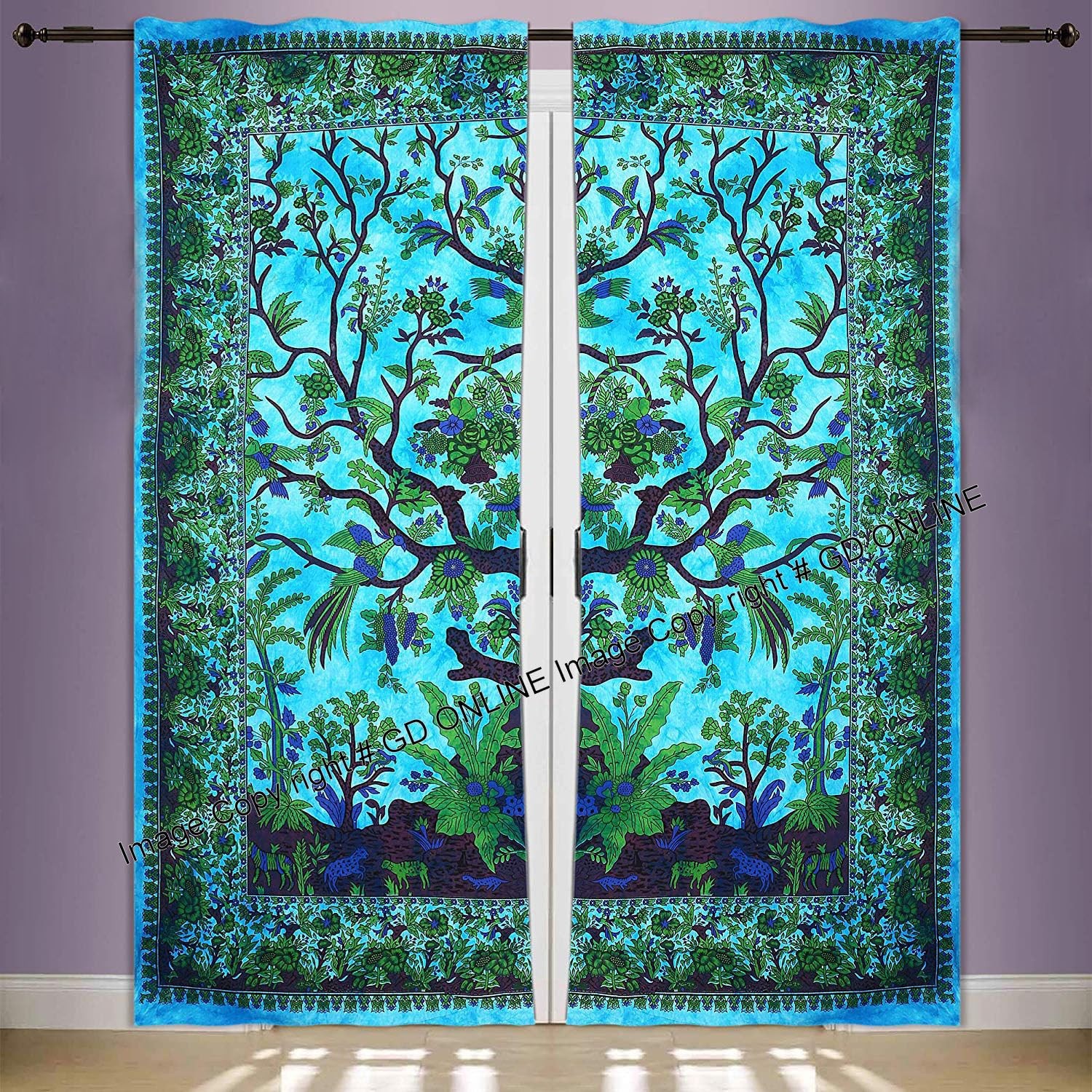 Indian Mandala Window Door Curtain Decor Room Wall Drapes Panel Sheer Tourquo…