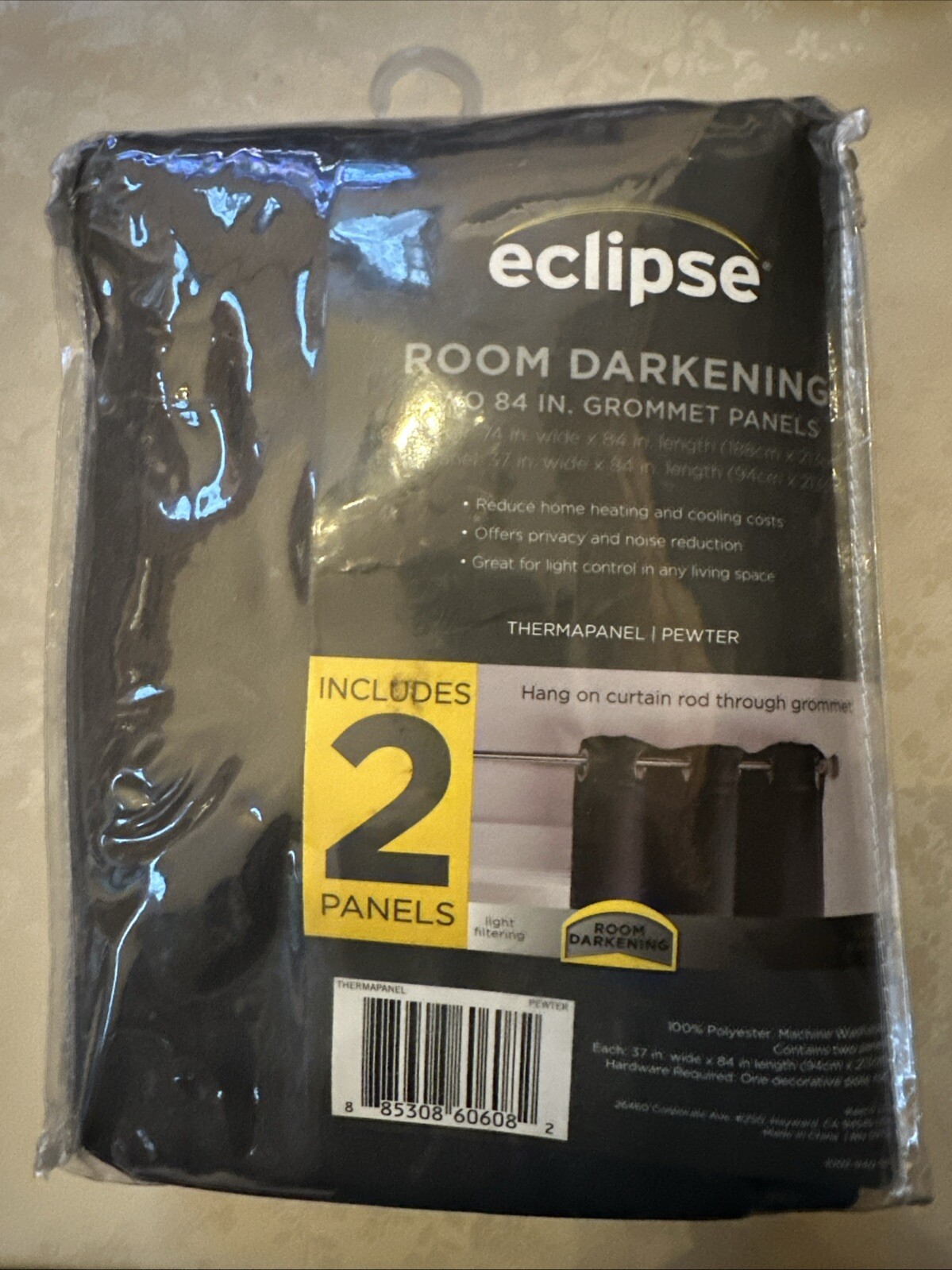 Room Darkening Curtain Black Therma Panel Grommet 2-37×84 Panels in Pkg