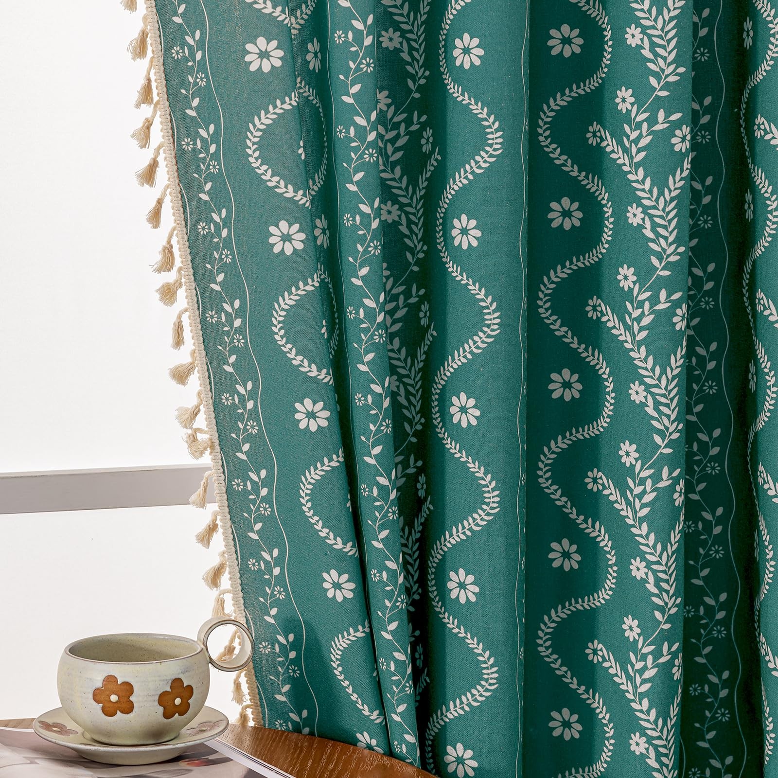 Boho Curtains 84 Inch Long for Living Room, Bedroom, 2 Panels Floral Farmhous…