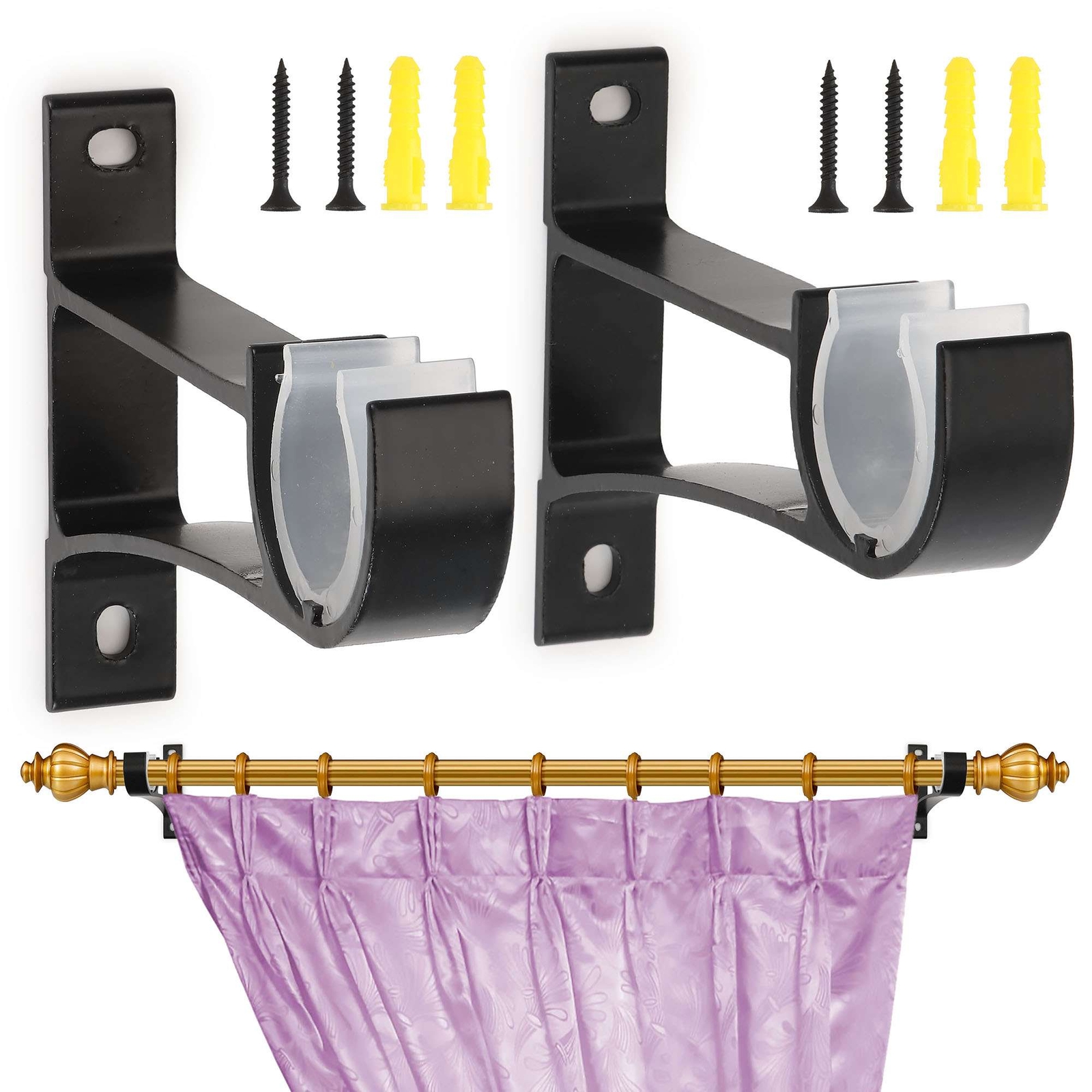 2-6Pcs Curtain Pole Rod Bracket Window Holder Aluminum Alloy Heavy Duty Hardware