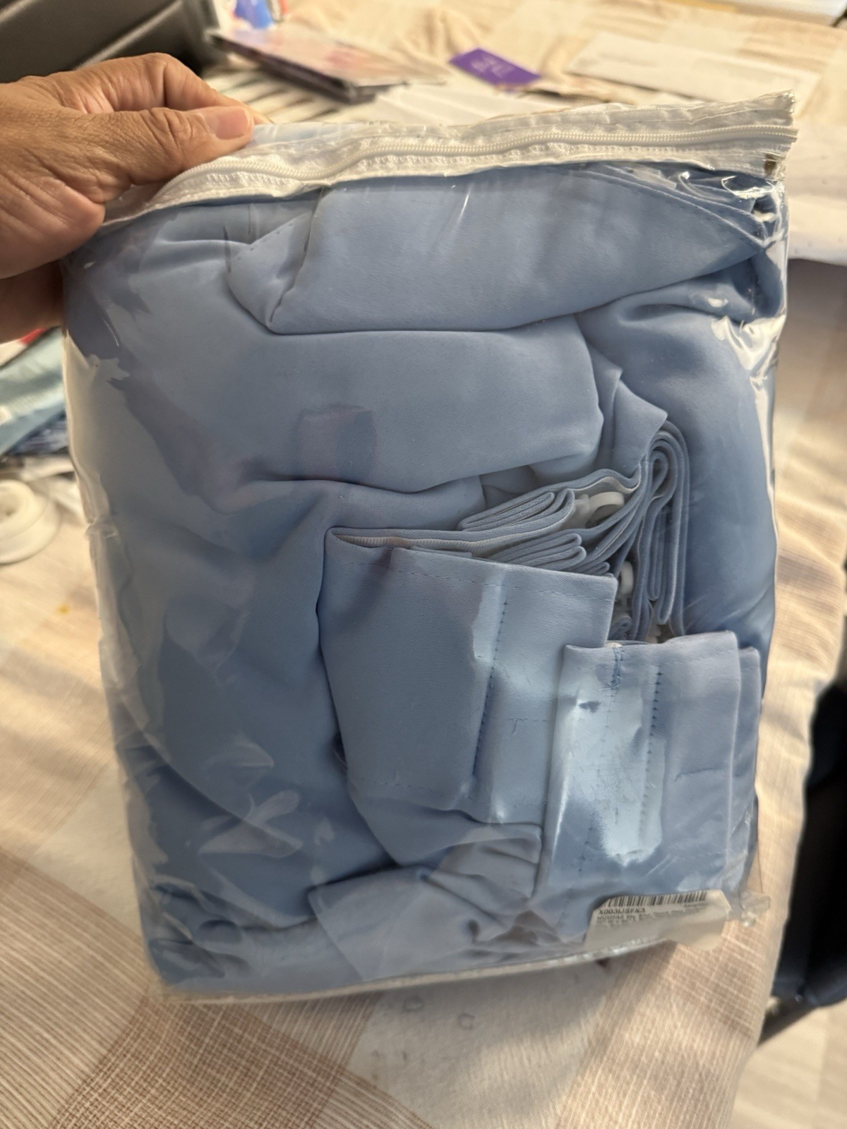 Blue Solid/Plain Curtain Panels Back Tab with Adjustable Hooks for Adults