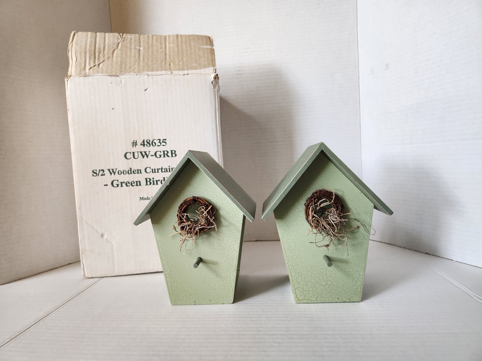 NEW 2 Green Birdhouse With Nests Curtain Rod Sconce Wooden Tie Back Corbel