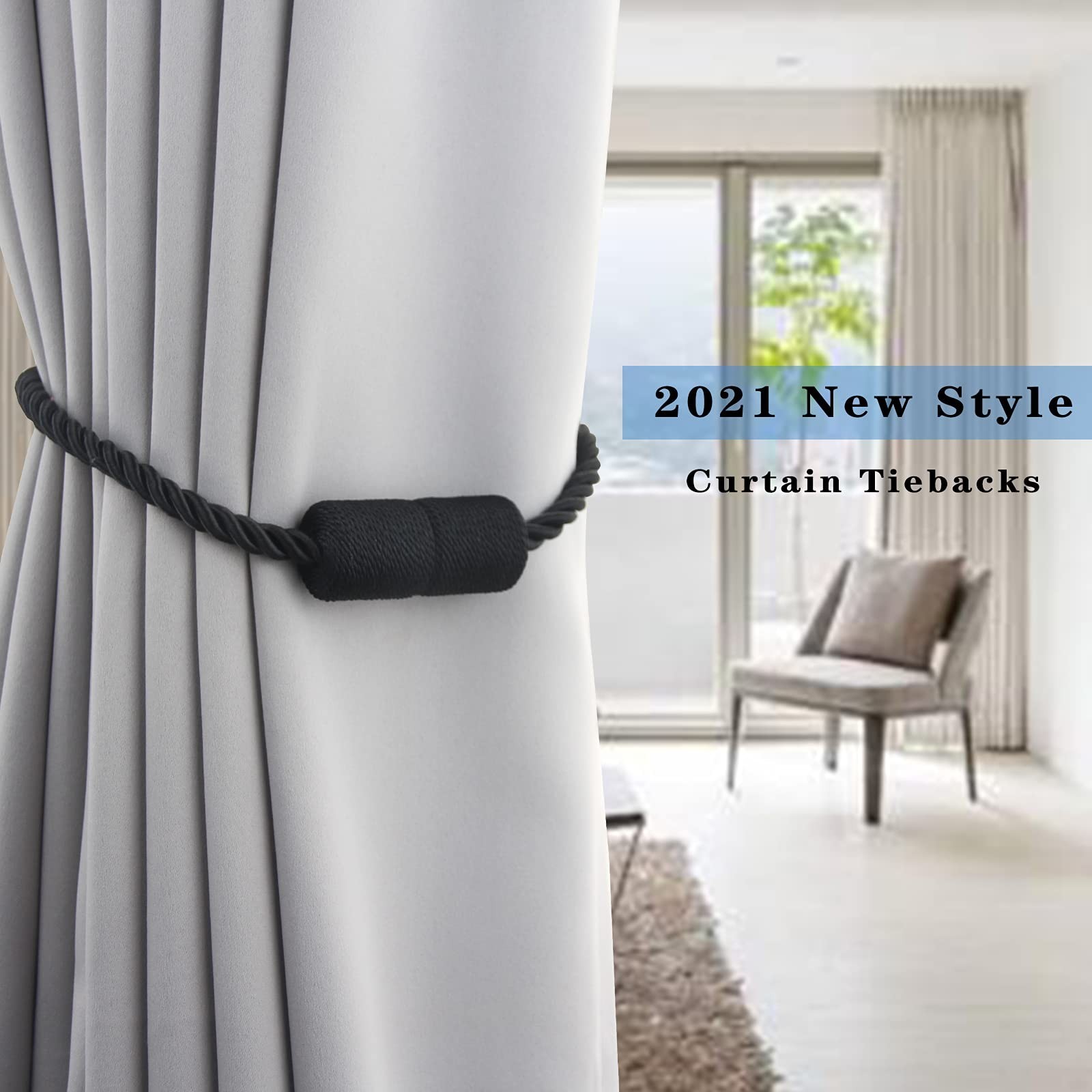 6 Pack Magnetic Curtain Tiebacks – Elegant Black Rope Holdbacks for Drapes & Win