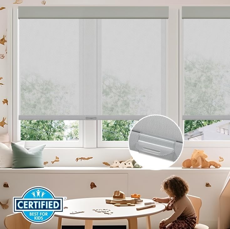 Gray 5% Solar Roller Shade UV Blocking Cordless Window Blind Light Filtering