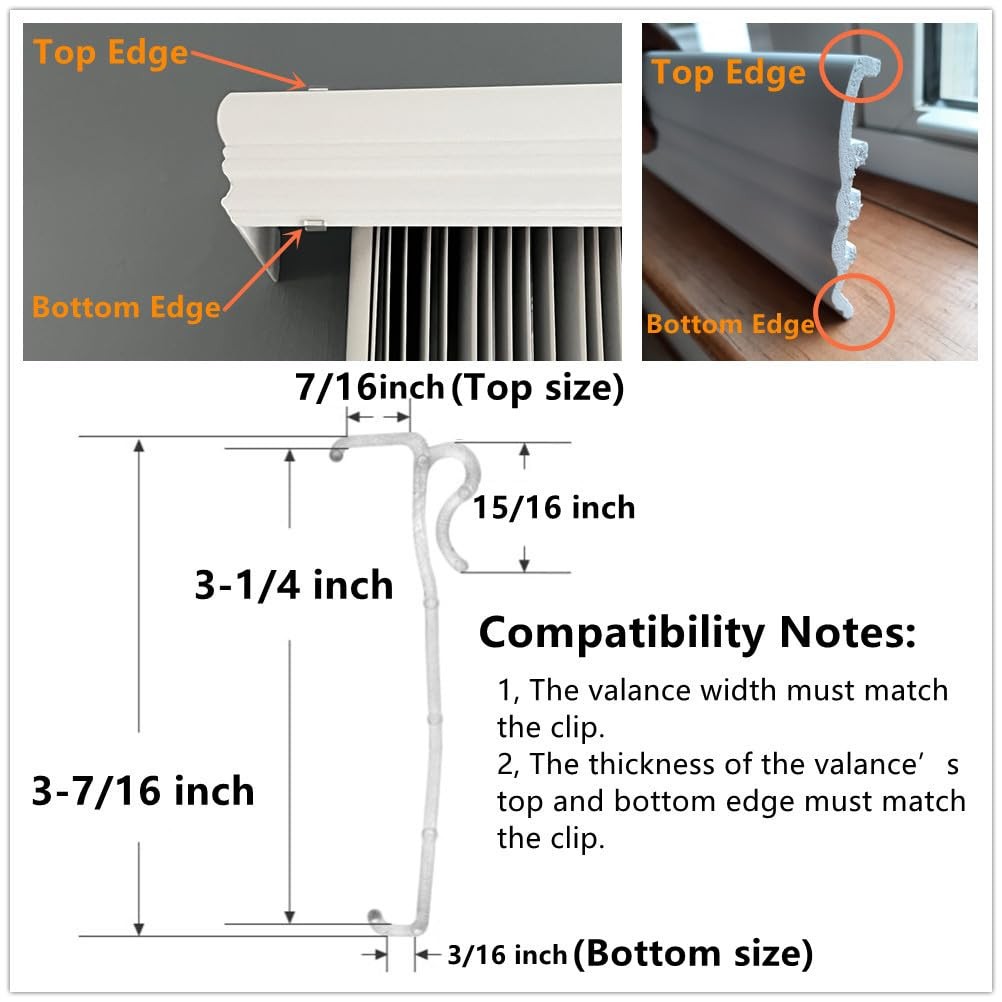 Valance Clips 6pcs 31/4 Inch Clear Plastic Hidden Holder Horizontal Blinds