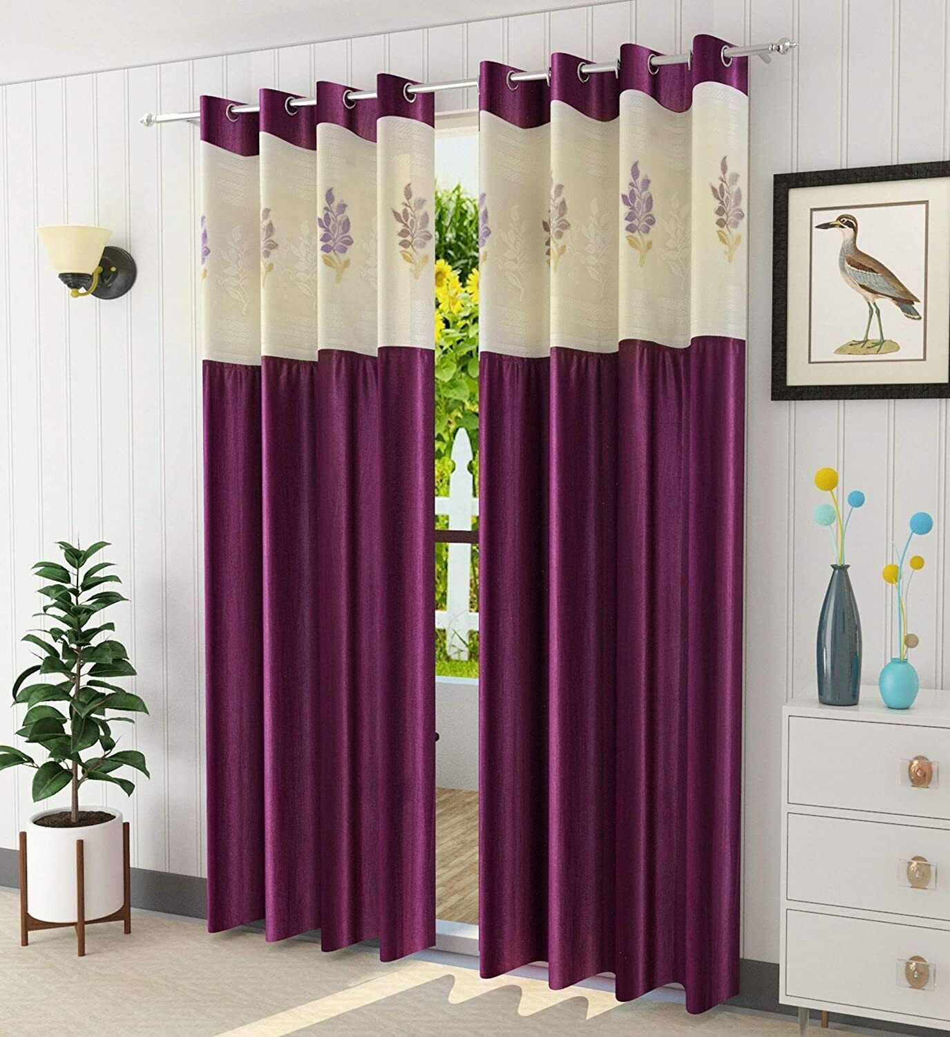 2 Piece Wine Polyester Eyelet Grommet Ringtop Window Door Curtain Set 5 7 9 Feet