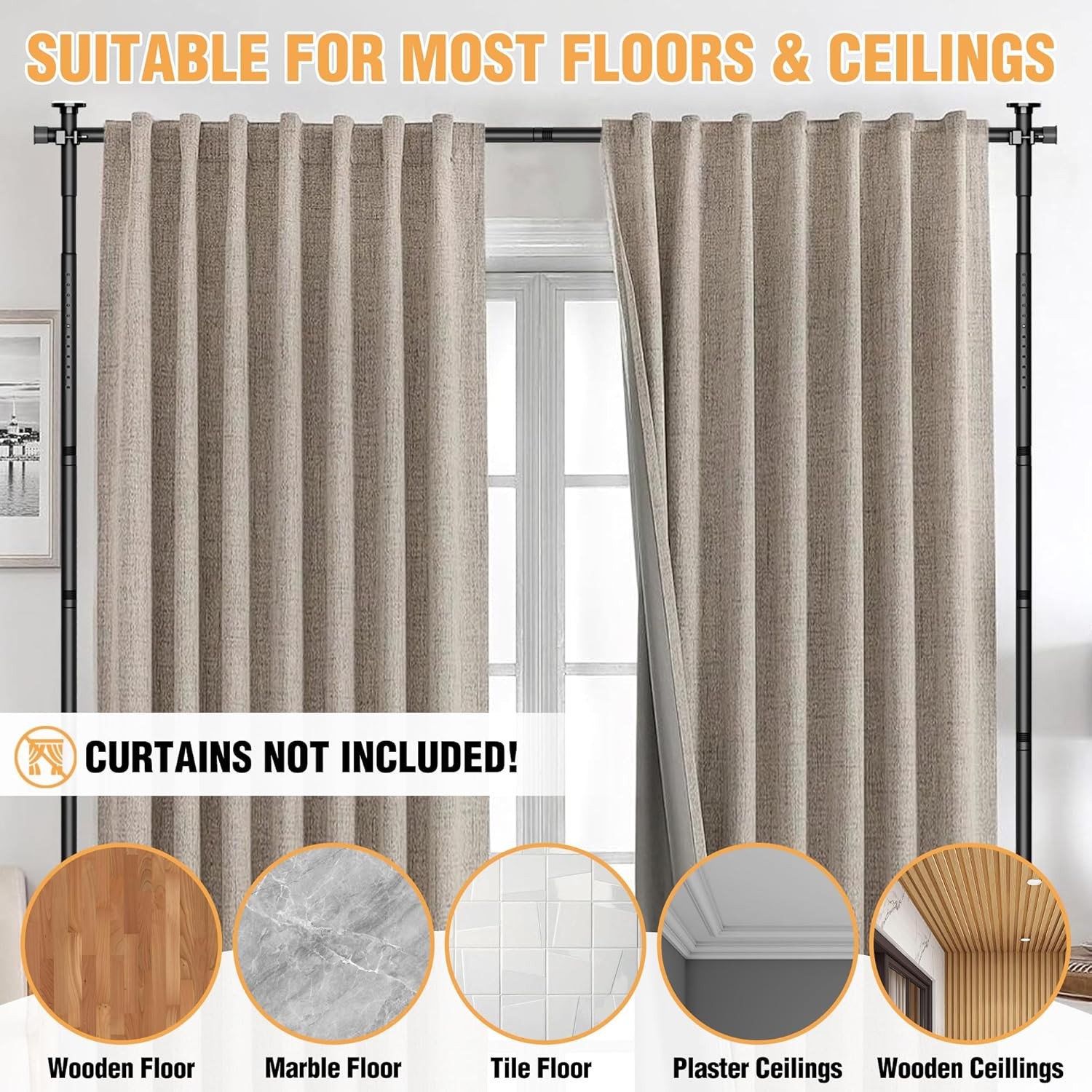 Adjustable Room Divider Curtain Rod No Drilling Tension Rod for Separation Black