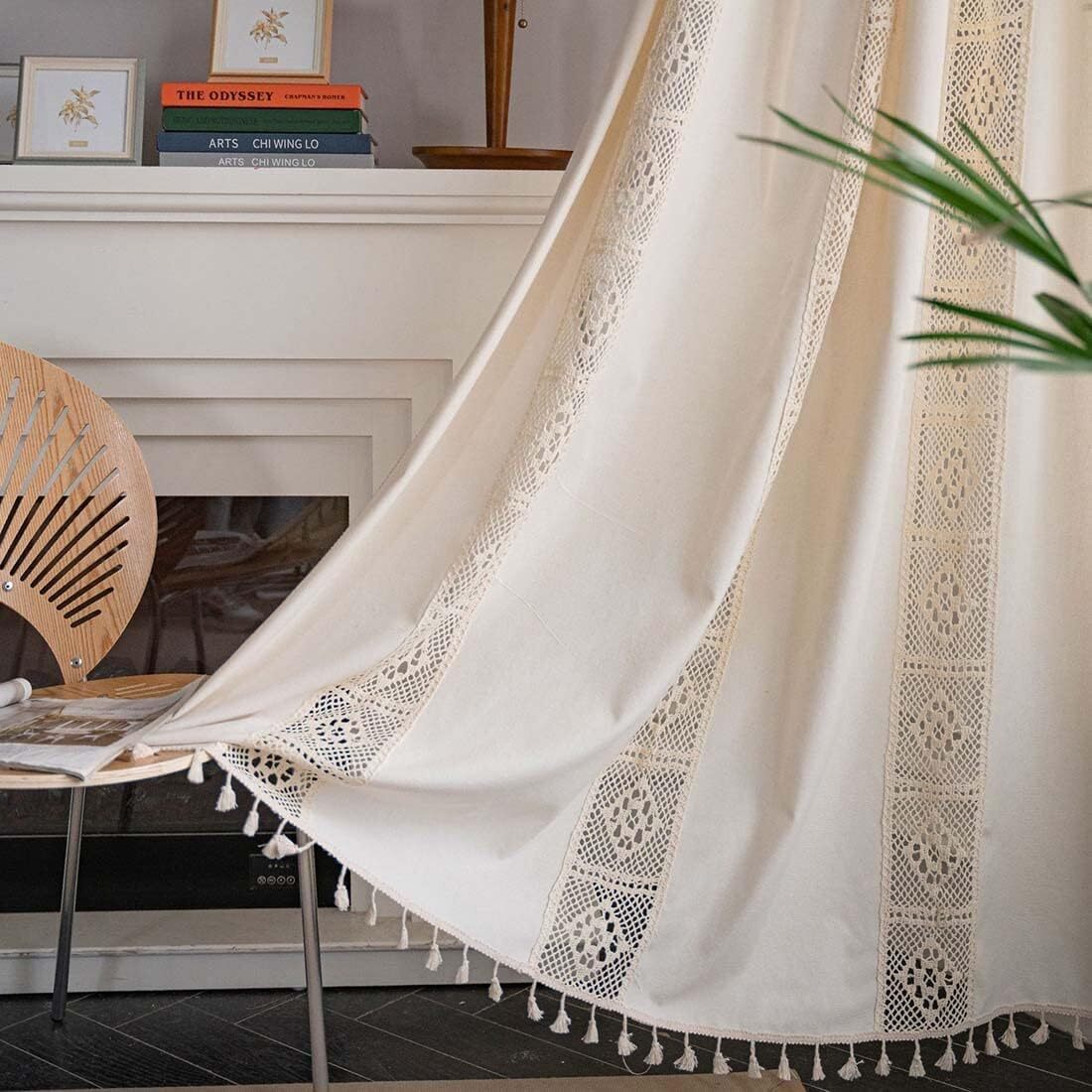 Boho 59.1″W x 86.6″L (Pack of 2) Ivory Geometric Crochet Semi Hollow Out; Long