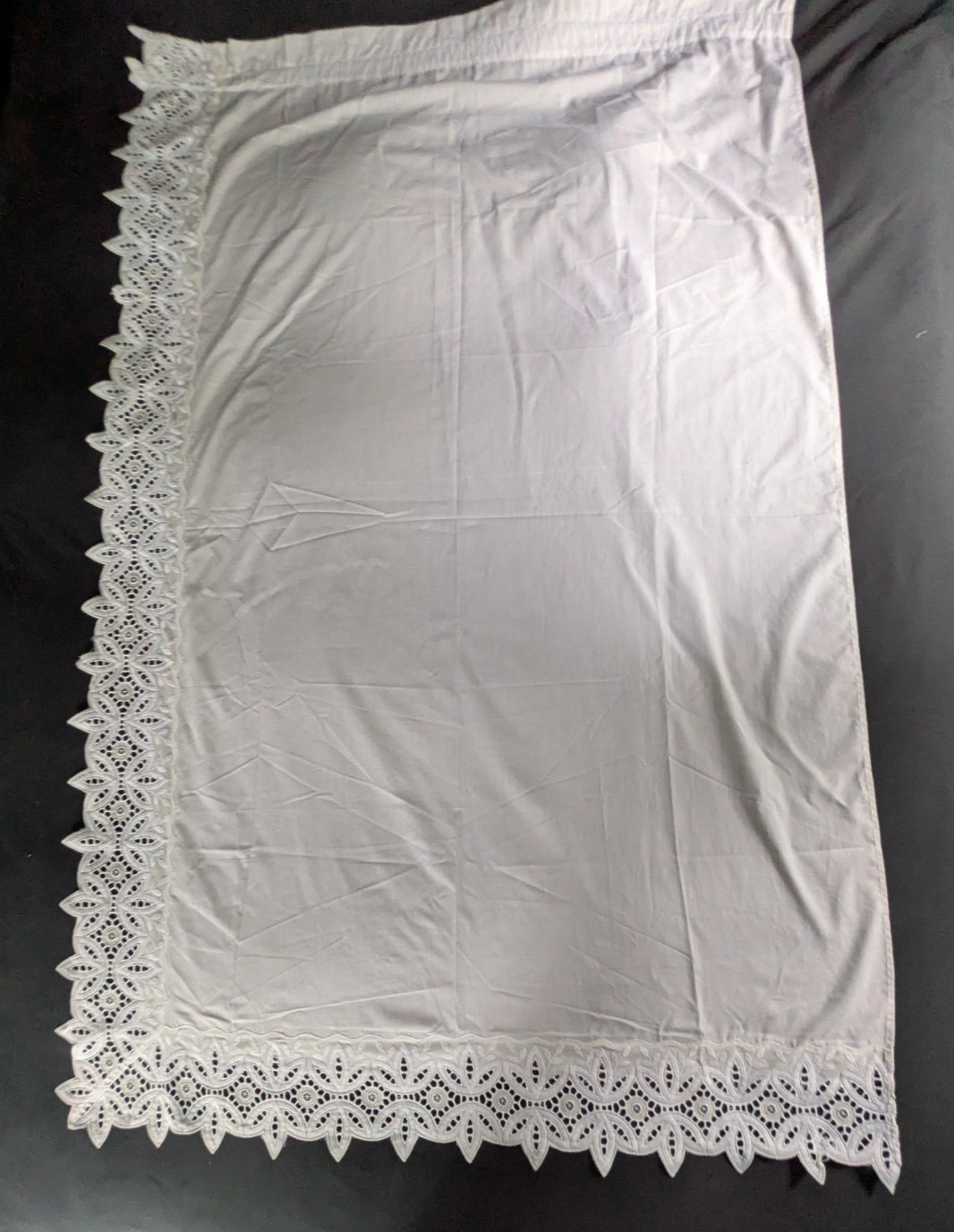 Vintage Battenberg Lace Curtain Pair Panel Set White with Embroidery 63″