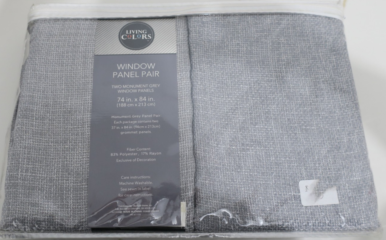 Living Colors Window Panel Curtains Grey Set of 2 74”x84” NEW