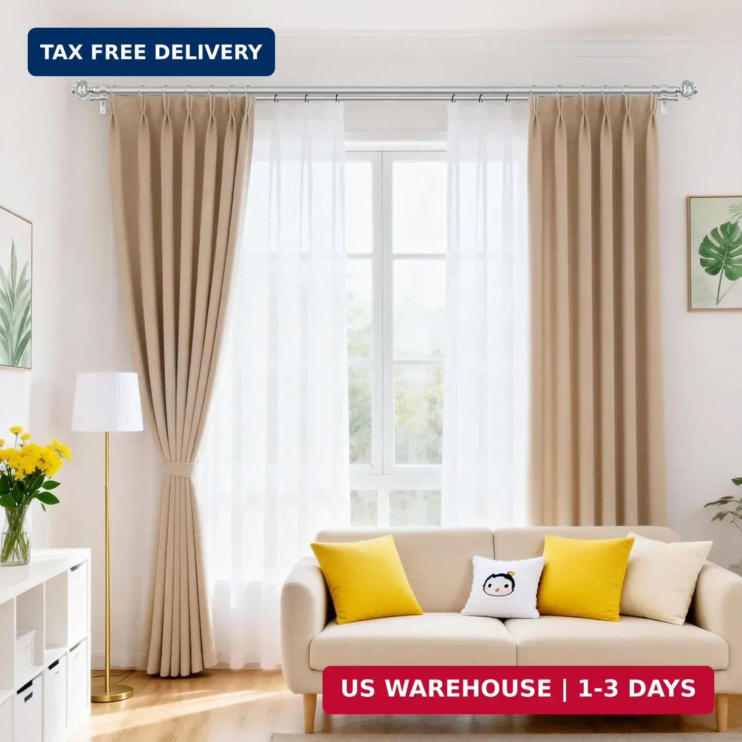 1 Inch Double Curtain Rods 72 to 144 Inches (6 to 12 ft), USFOOK Silver Drapery