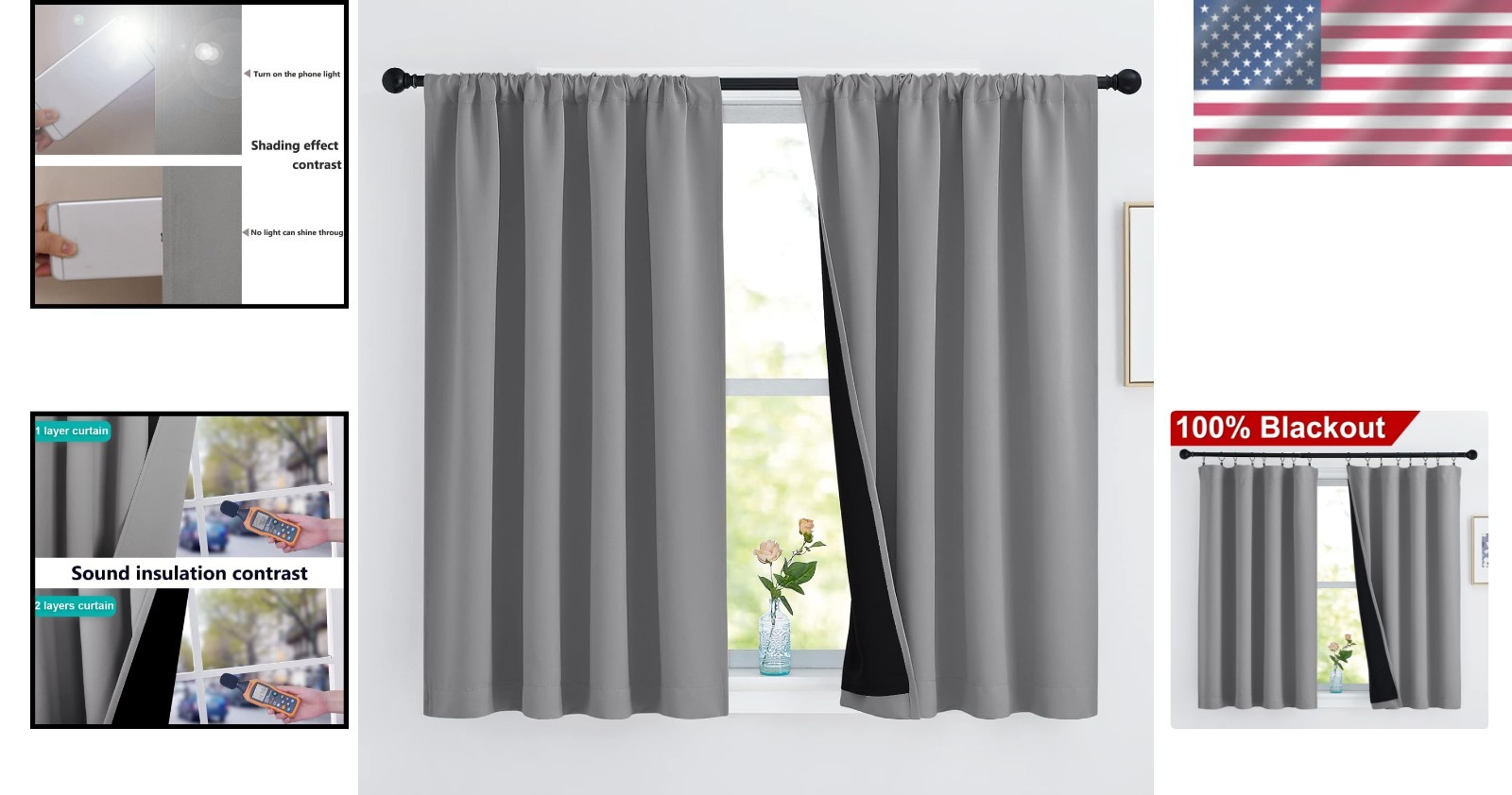 Nursery Blackout Drapes, Silver Gray, Rod Pocket – 2 Panels