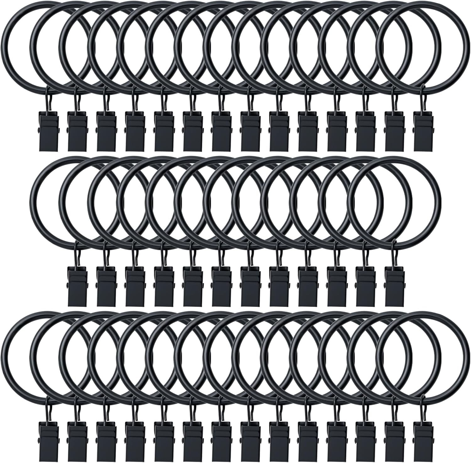 Drapery Rings with Clips 40 Pack Black 1.5 Inch