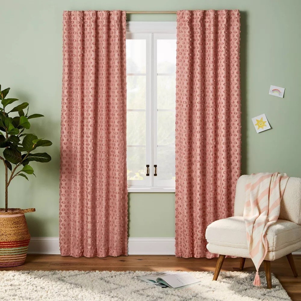 Pillowfort Rose Pink Clipped Dots Accent Single Blackout Curtain Panel 42″ x 84″