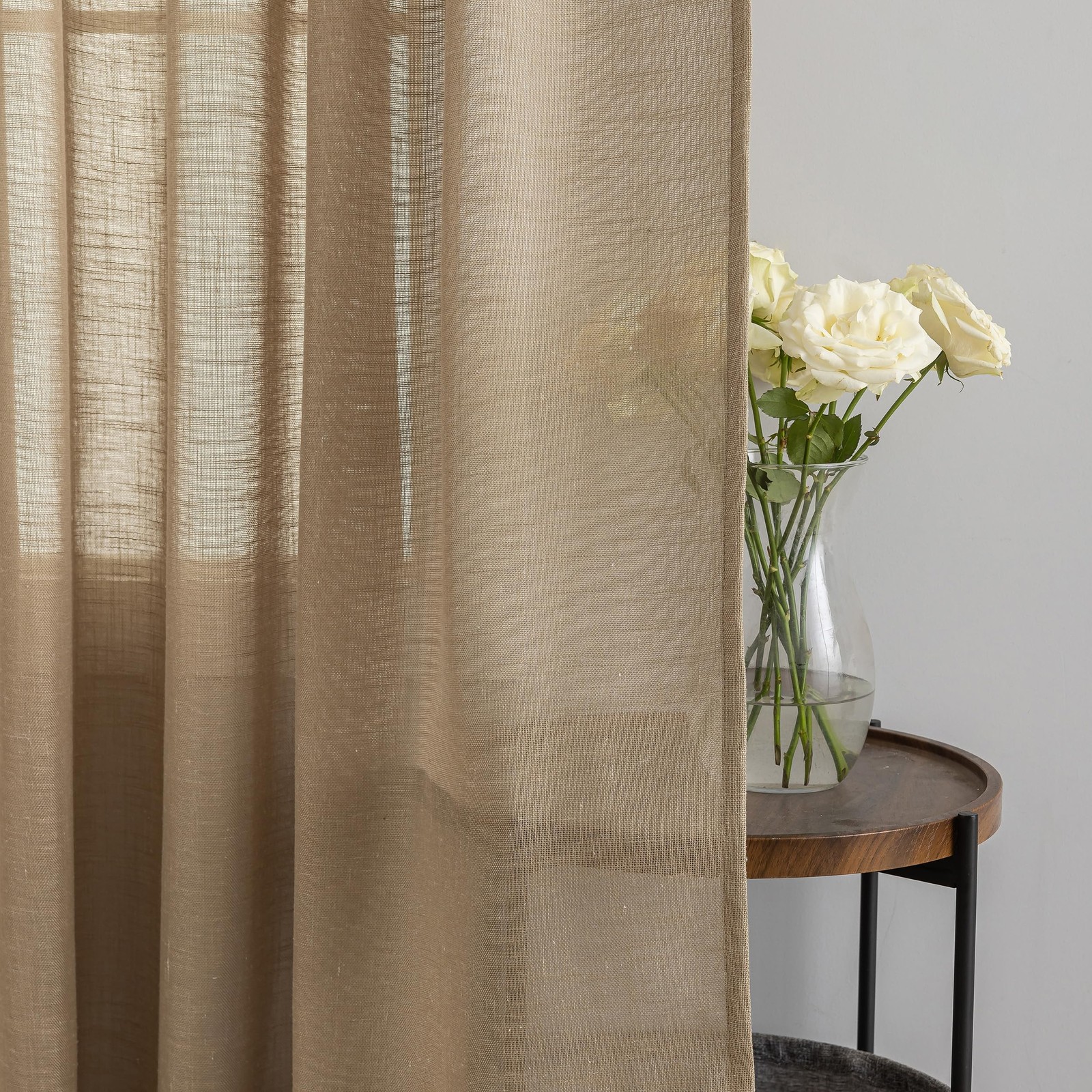 Voilybird Latte Brown Grommet Linen Curtains 84 Inch Length For Bedroom Boho