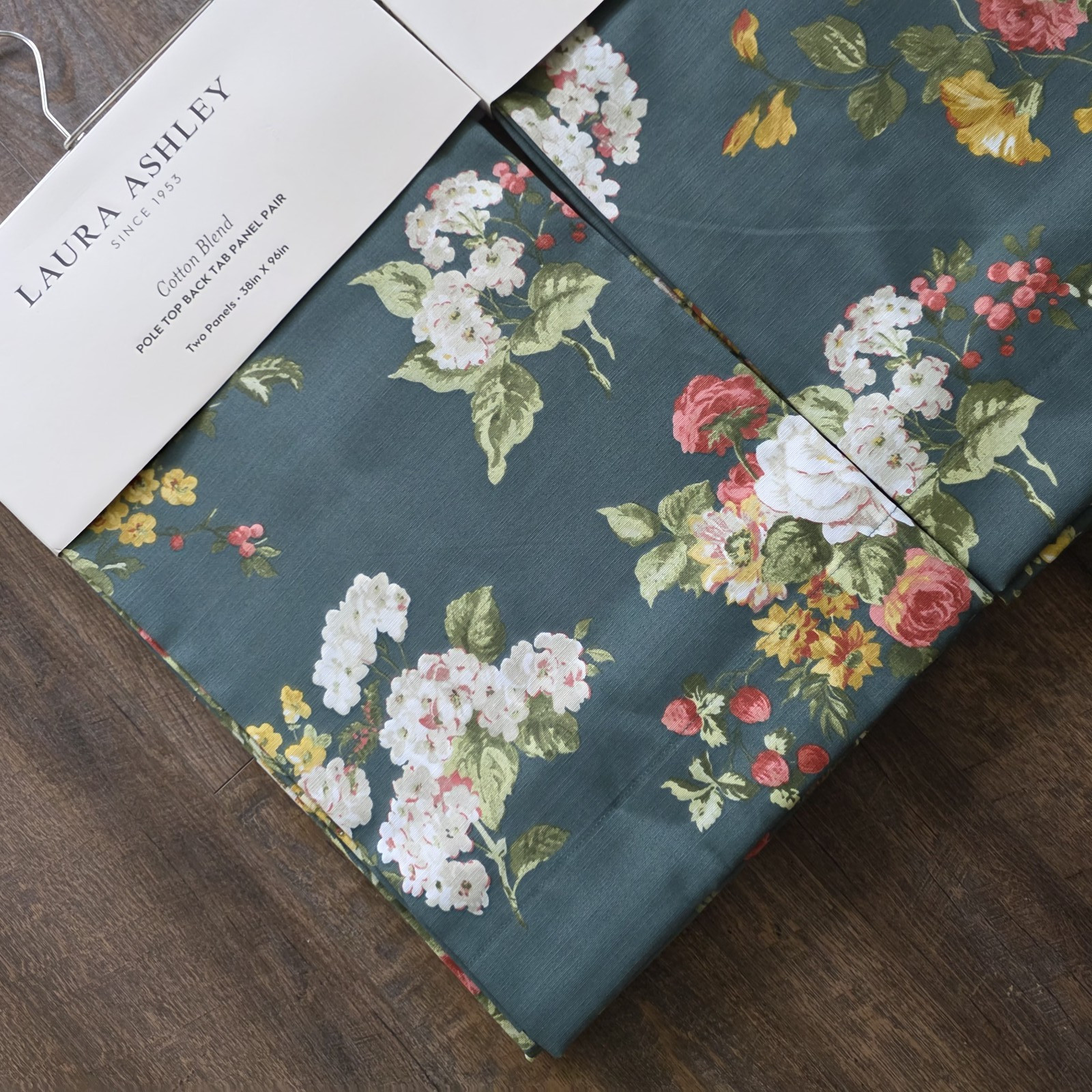 NEW Laura Ashley Floral Curtains Set of 4 Panels 38×96 Cotton Blend Back Tab