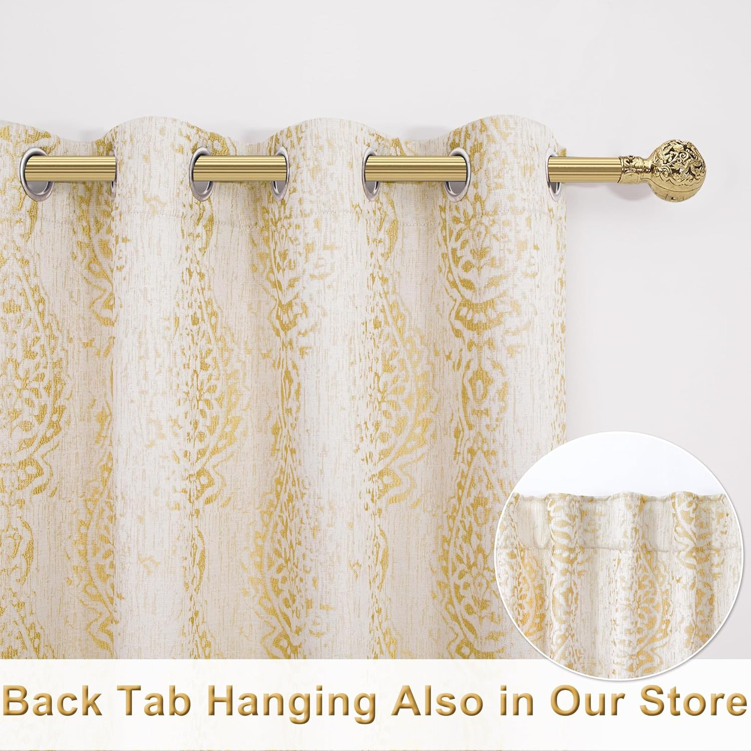Elegant Damask Pattern Back Tab Curtains by Mrs. Naturall – Stylish Home Decor