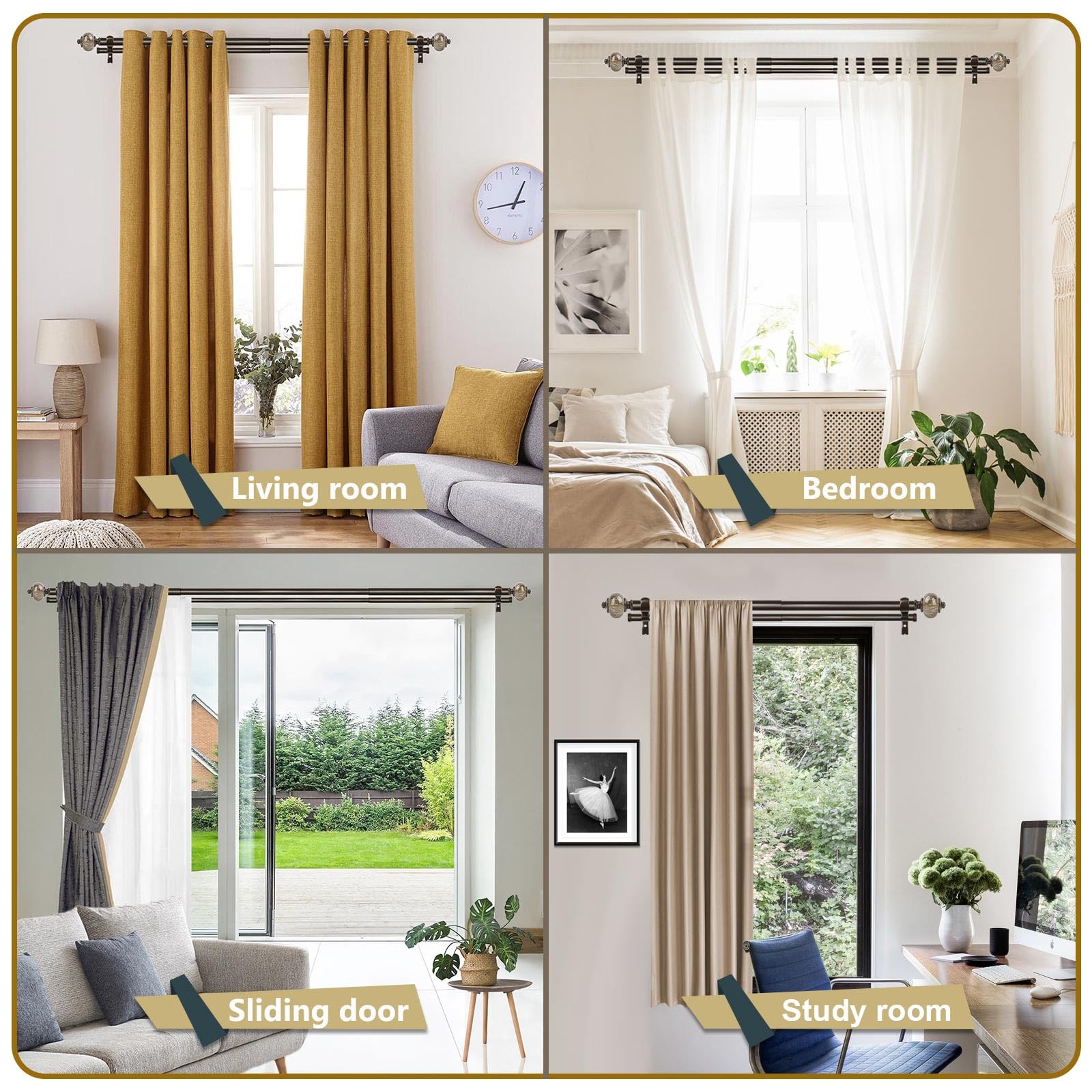 KAMANINA Bronze Double Curtain Rod 72 to 144 Inches (6-12ft), 1 Inch Telescoping