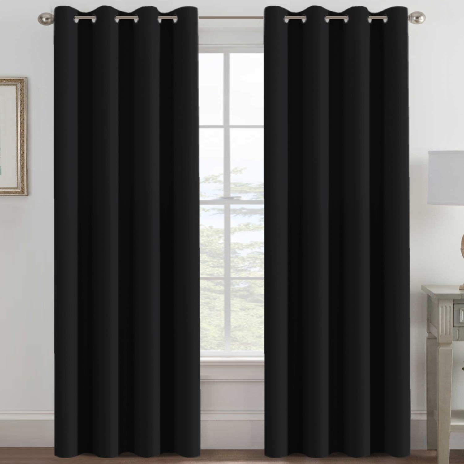 Insulated Blackout Curtains 96 Inch Bedroom Grommet Jet Black
