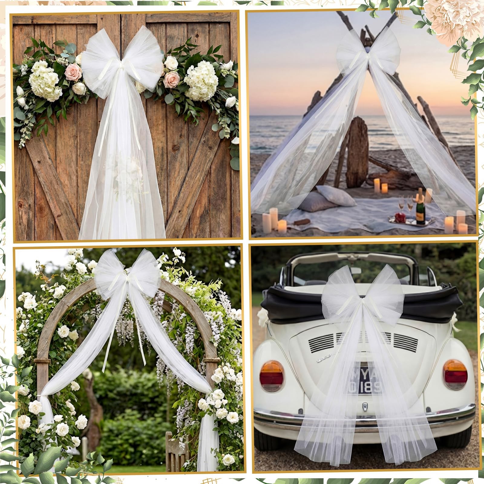 2 Pcs Giant White Bow Decor 91 x 16 Inch White Tulle Wedding Front Door Bows …