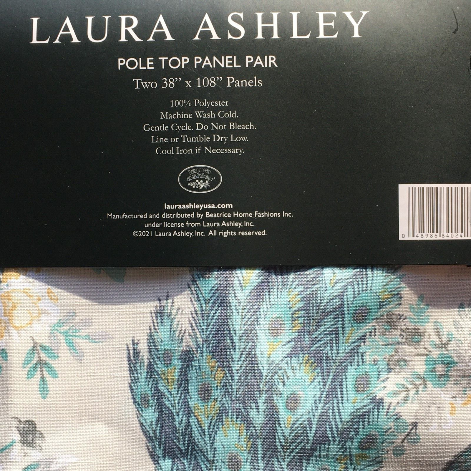 Laura Ashley Belvedere Peacock 2 Window Curtain Panel Set Blue Turquoise 38×108