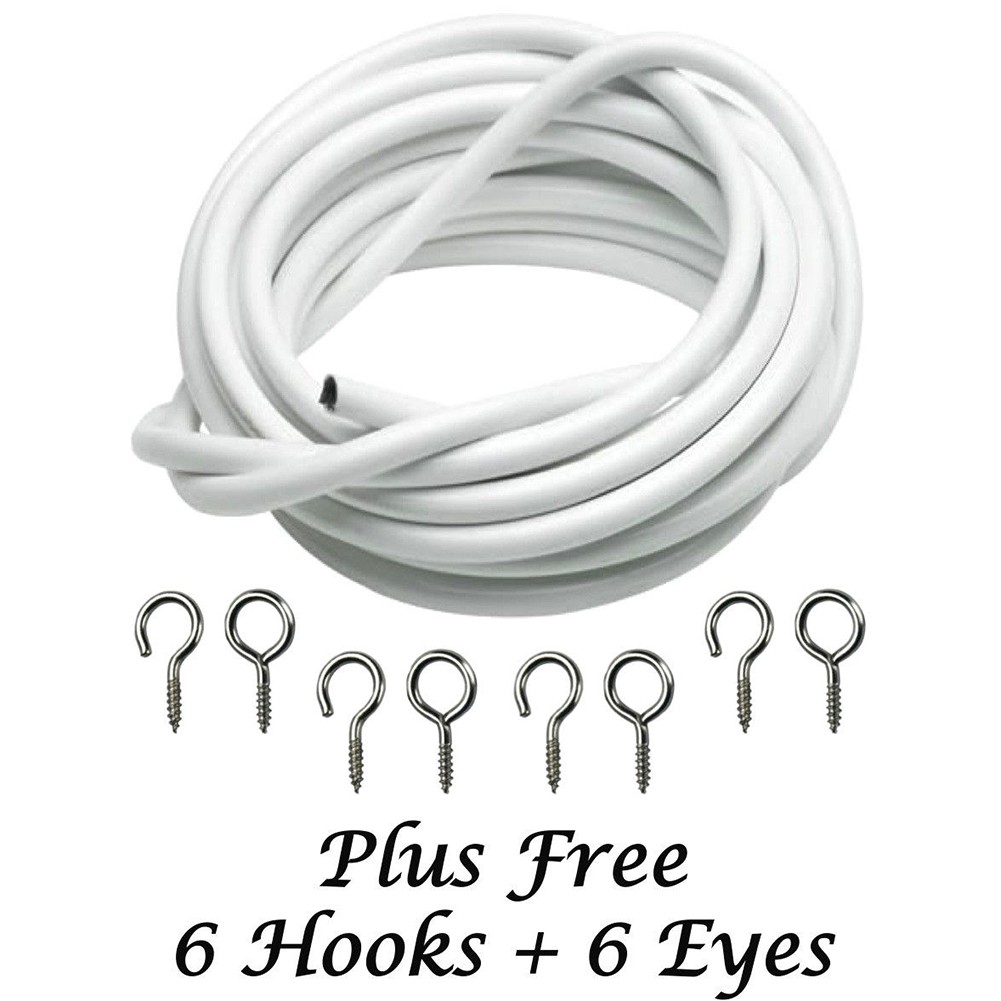 Window Cord Cable Net Curtain With Wire Eyes & Hooks Various Lengths Available c