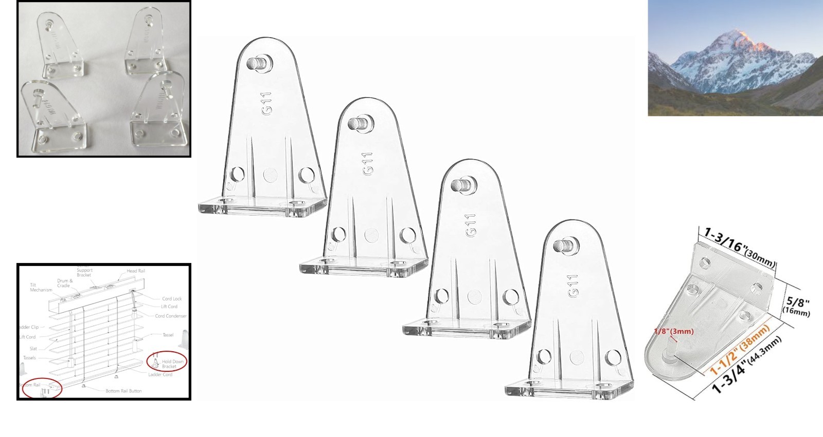 Clear 4-Piece Hold Down Brackets for High Profile Blinds – Reliable & Easy Use