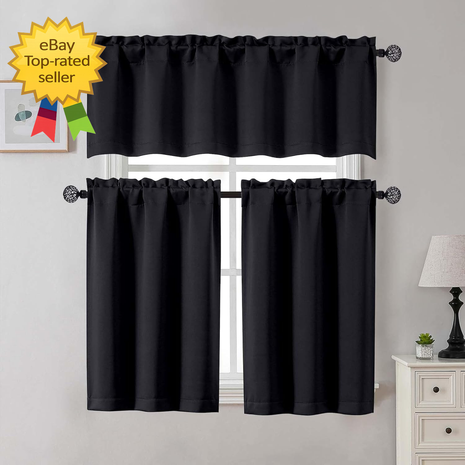 24 Inch Long Tier Curtains for Small Window Short Blackout Kitchen Curtains ove