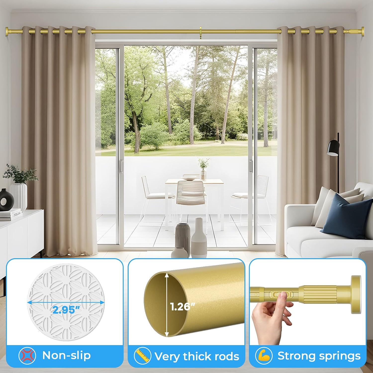 Tension Curtain Rod 41-126 Inch(4-10Ft),1.26” Diameter,Long Heavy Duty Adjustab