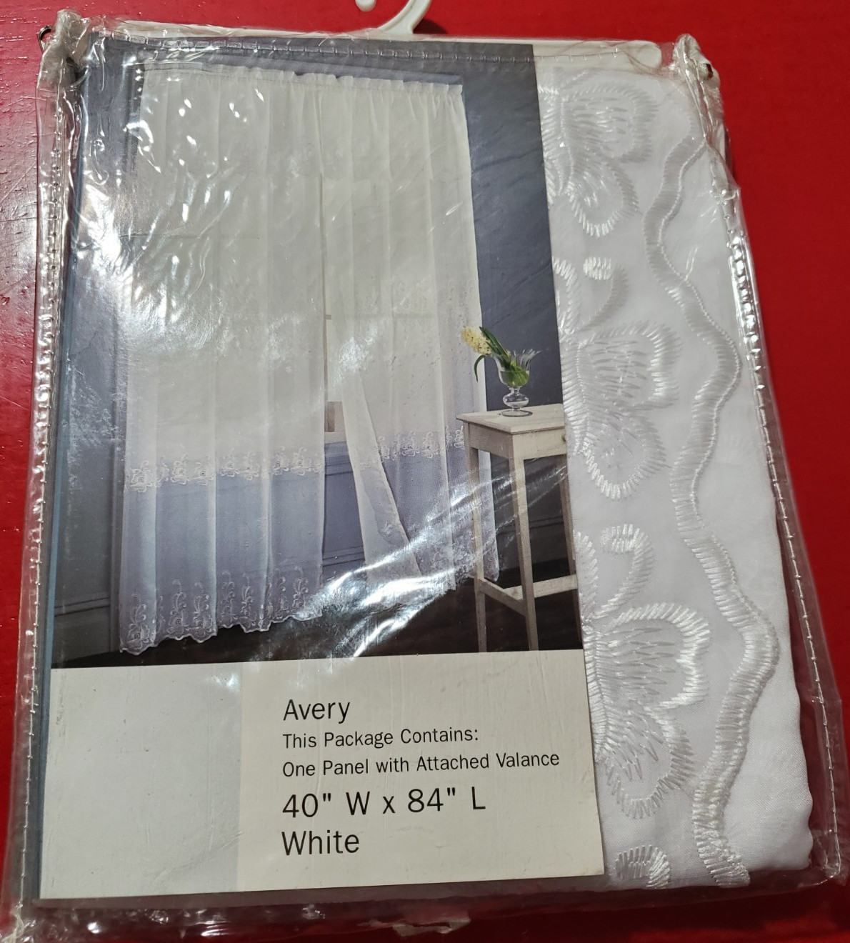 Avery 1 Panel with Attached Valance 40″ x 84″ L ~ NEW White Valance