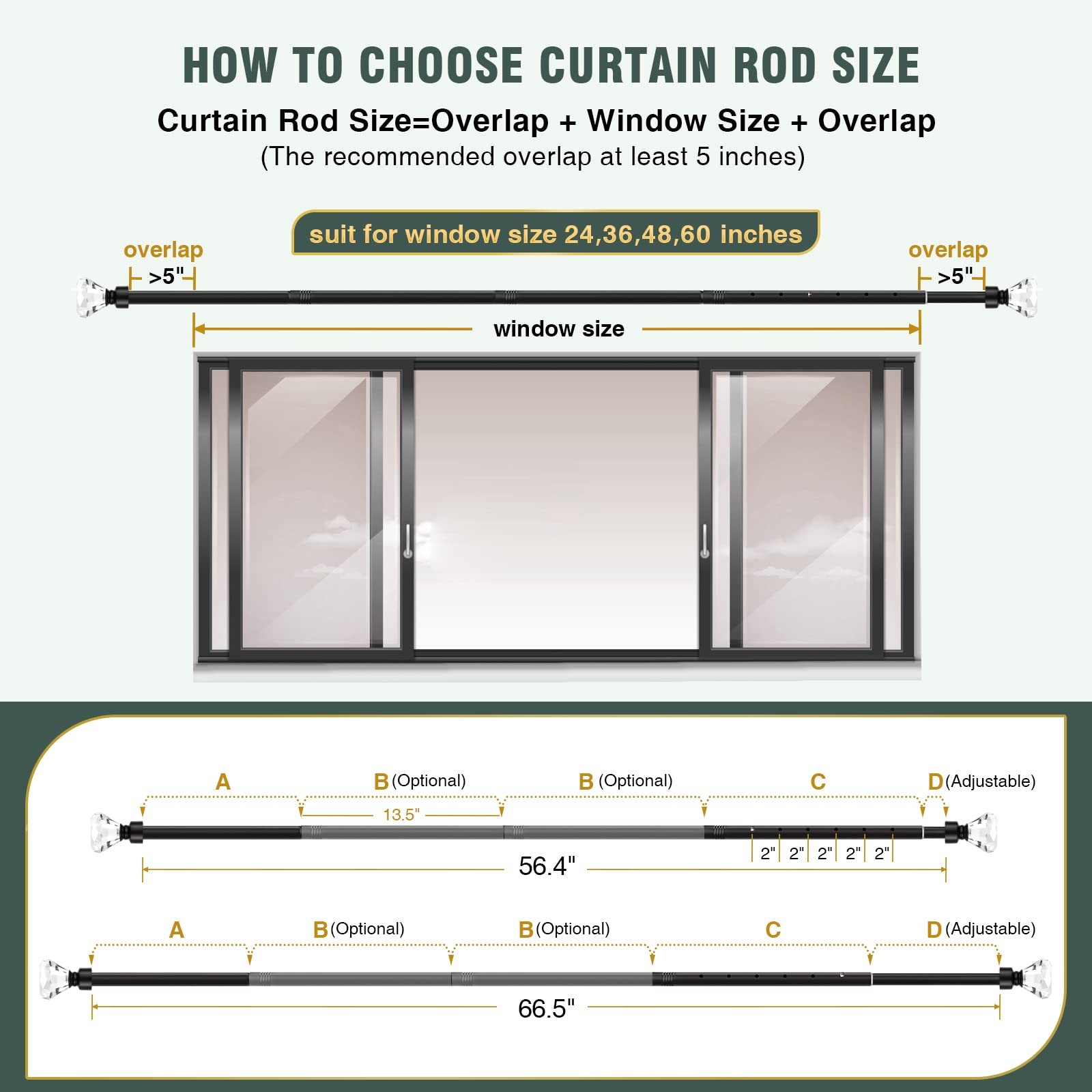 Lepushom 1 Pack Curtain Rods For Windows 30 To 68 Inches2.5-5.7 Feet 1 Inch