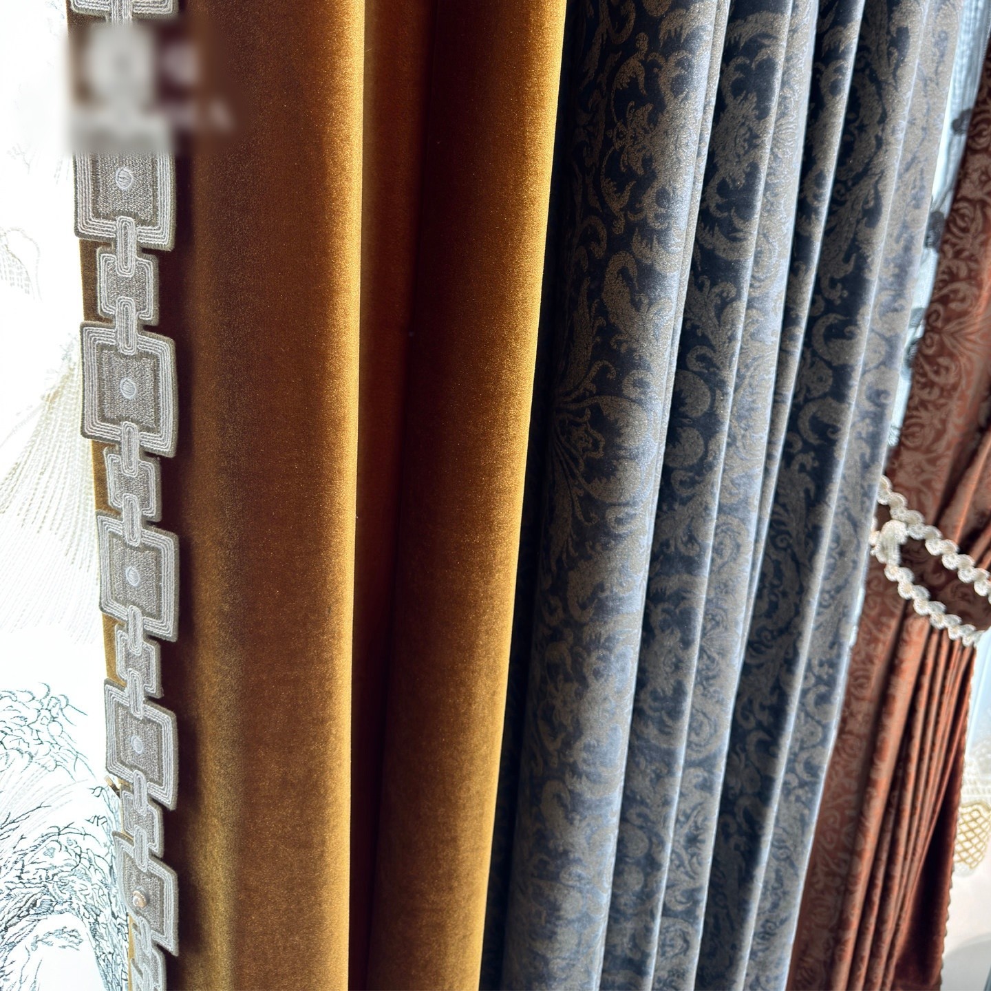 European grey bronzing embroidery flannel valance window curtain tulle M1911