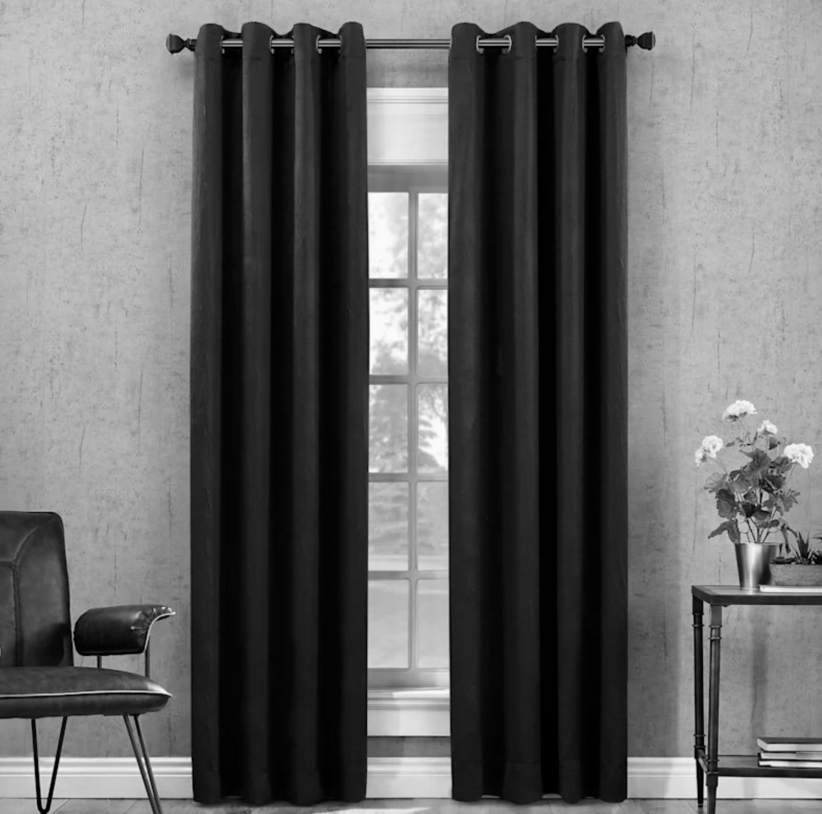 Black Blackout Curtains Pair 38×84 Grommet Window Panels Modern Room Darkening