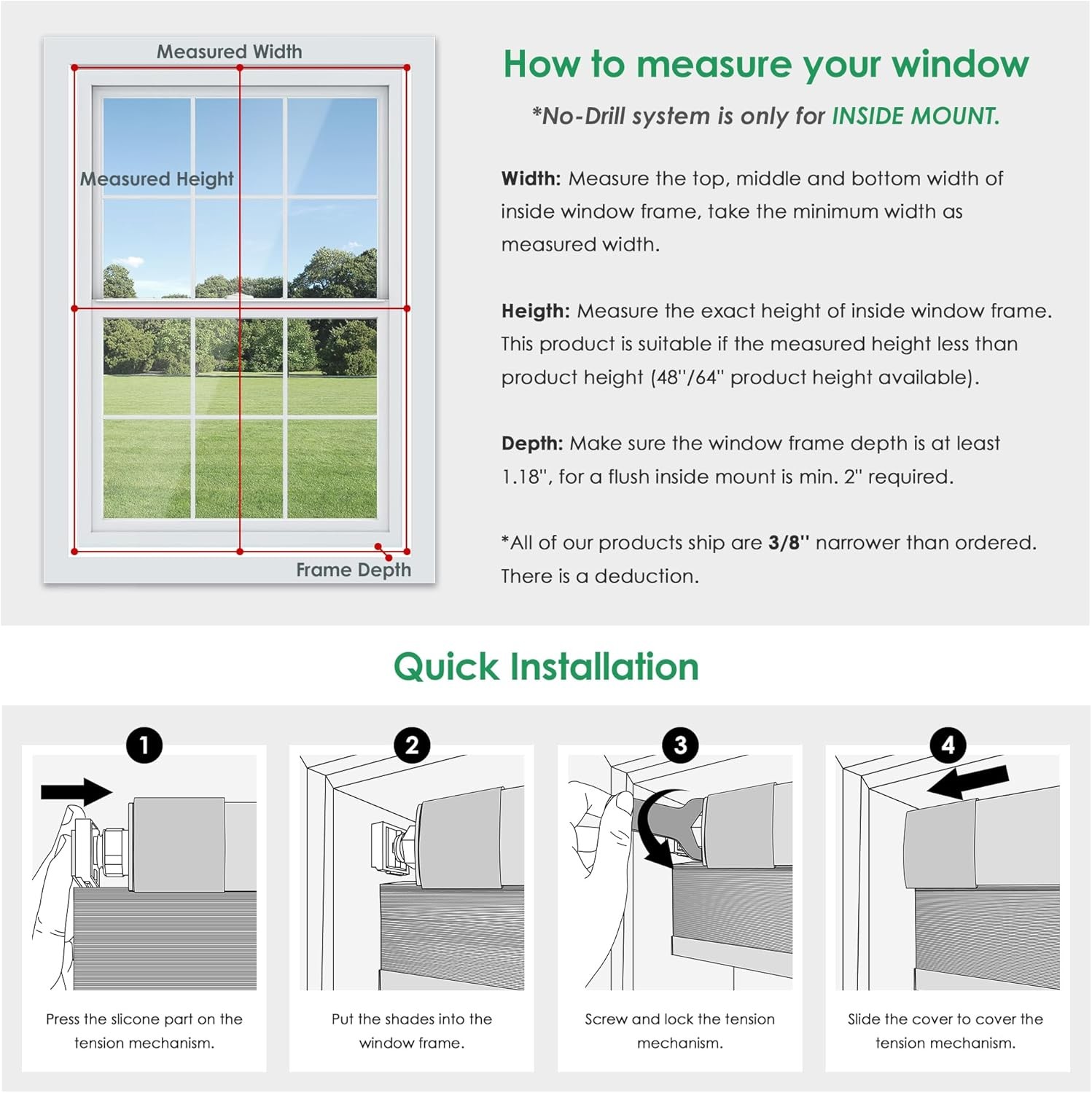 LazBlinds No Tools No Drill Cordless Cellular Shades, Blackout 25″ W x 48″ H, Wh