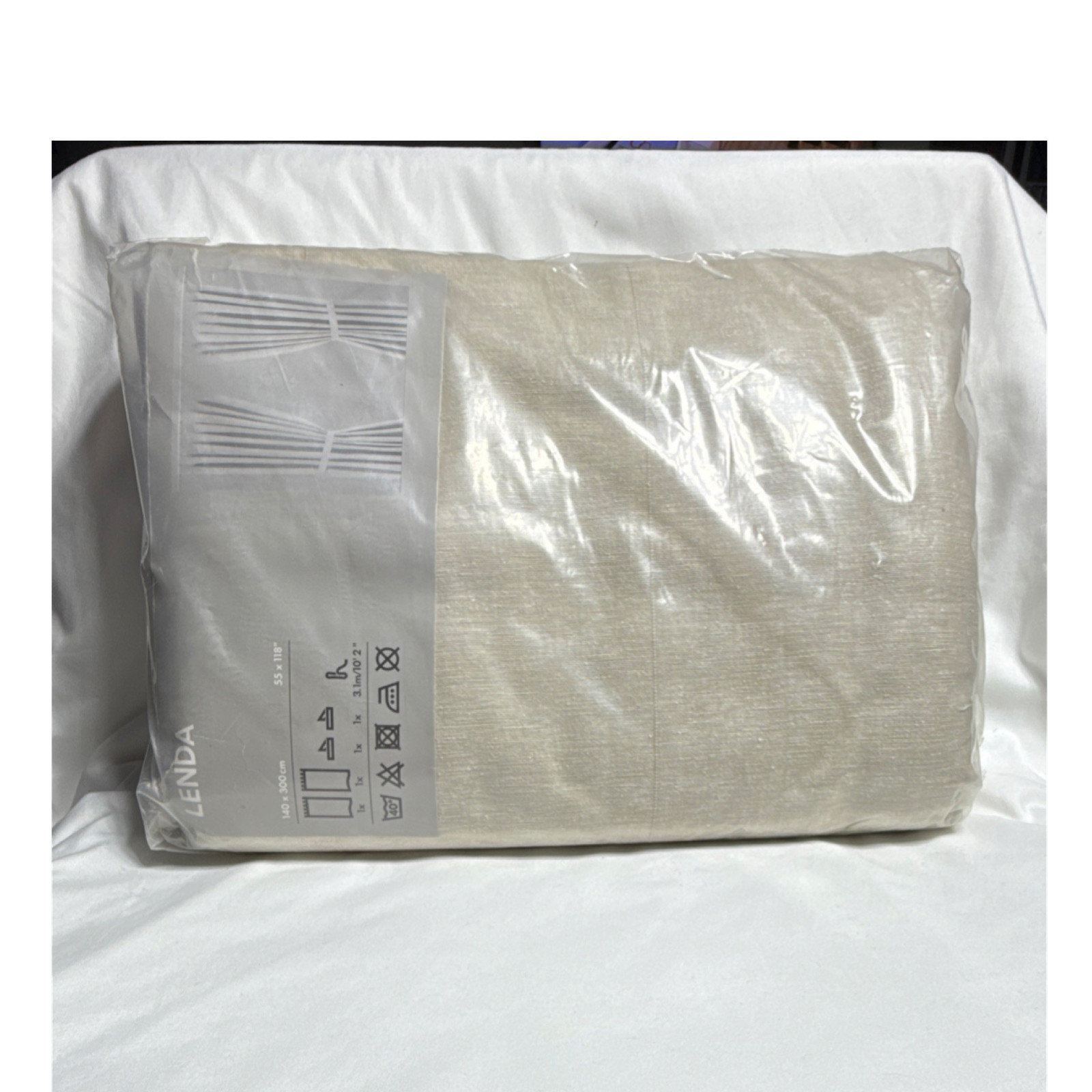 IKEA LENDA Beige Cotton Curtain Panels 55×118 Light Filtering Rod Pocket