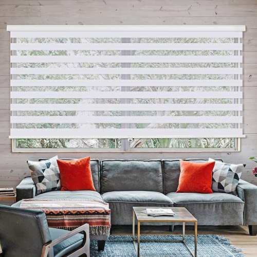 Cordless Zebra Blinds for Windows, 34″ W x 72″ H Living Room 34″W x 72″H White