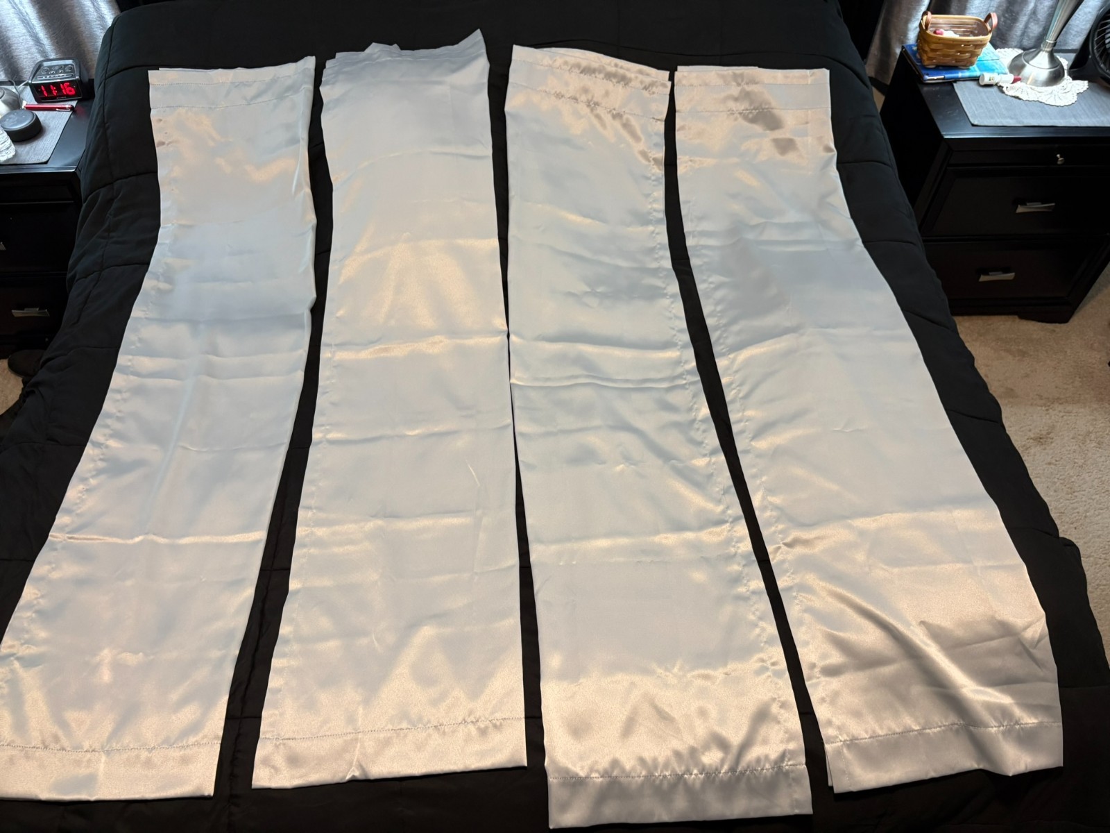 Your Zone Set of 4 Grey Satin Curtain Panels 30″ x 63″