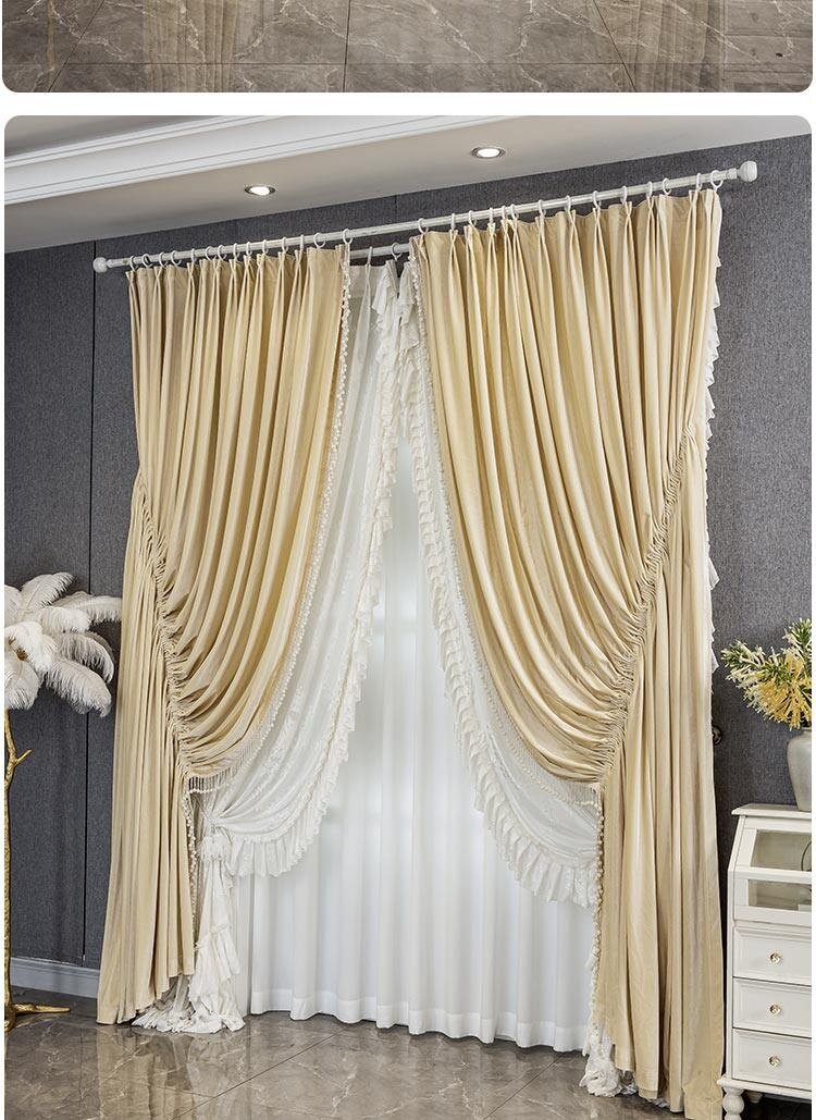 drawstring costom beige bean cloth flannel window blackout curtain tulle M1850