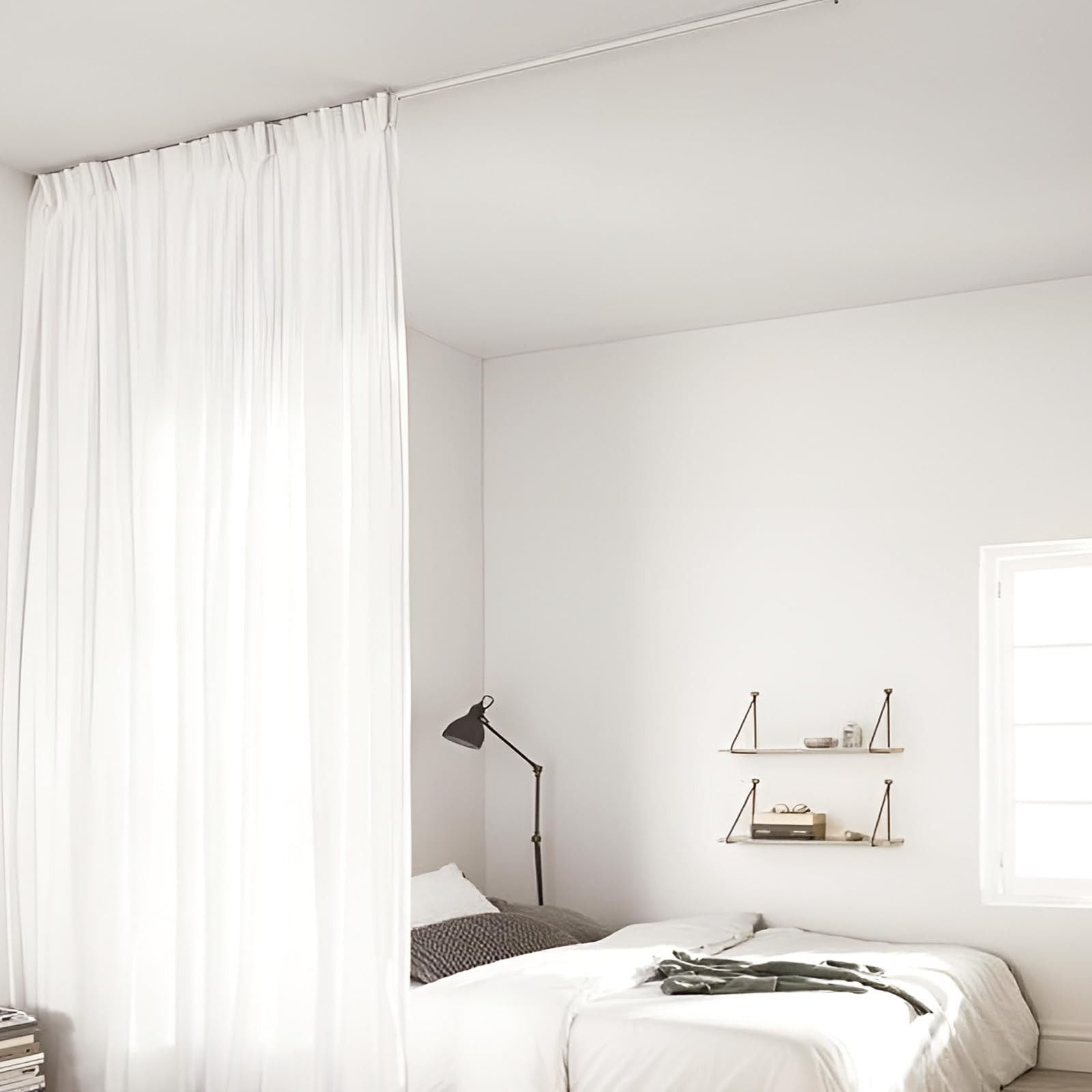 Curtain Track, Ceiling Curtain Track with Roller Hooks, Ceiling Mount Rail Se…