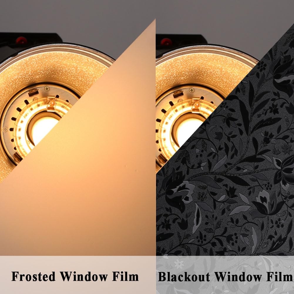 Blackout Room Darkening Etched Tulip Window Film Privacy No Glue 17.5x157in