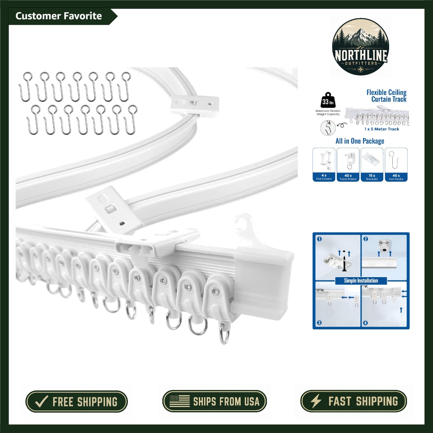Elegant 5m Flexible Ceiling Curtain Track for Bay Windows & RVs | Smooth Sliding