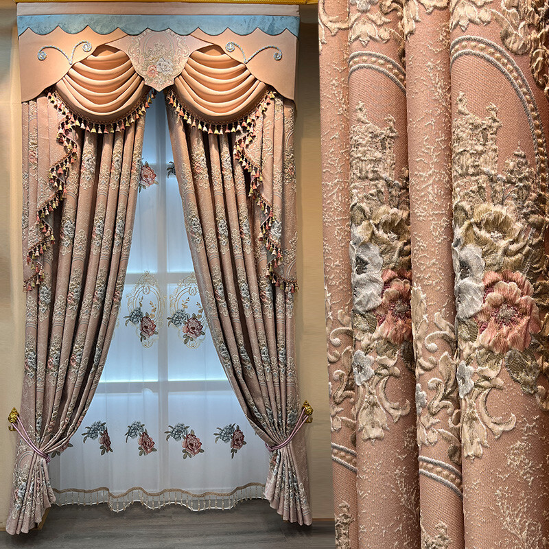 Custom American retro livingroom pink cloth blackout curtain tulle valance C1645
