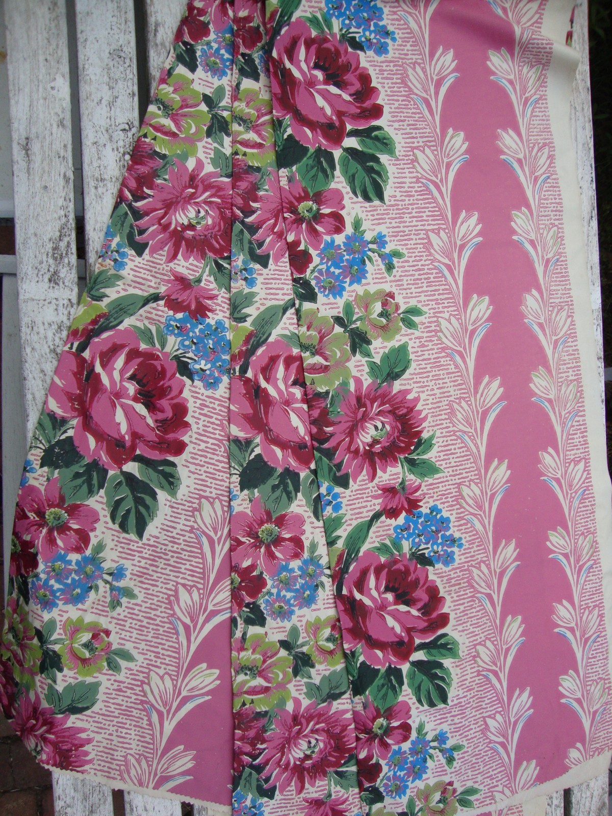 Vintage Mid Century Modern Floral 1940s Curtains 2 Pairs 2 Valances Pink Vinyl