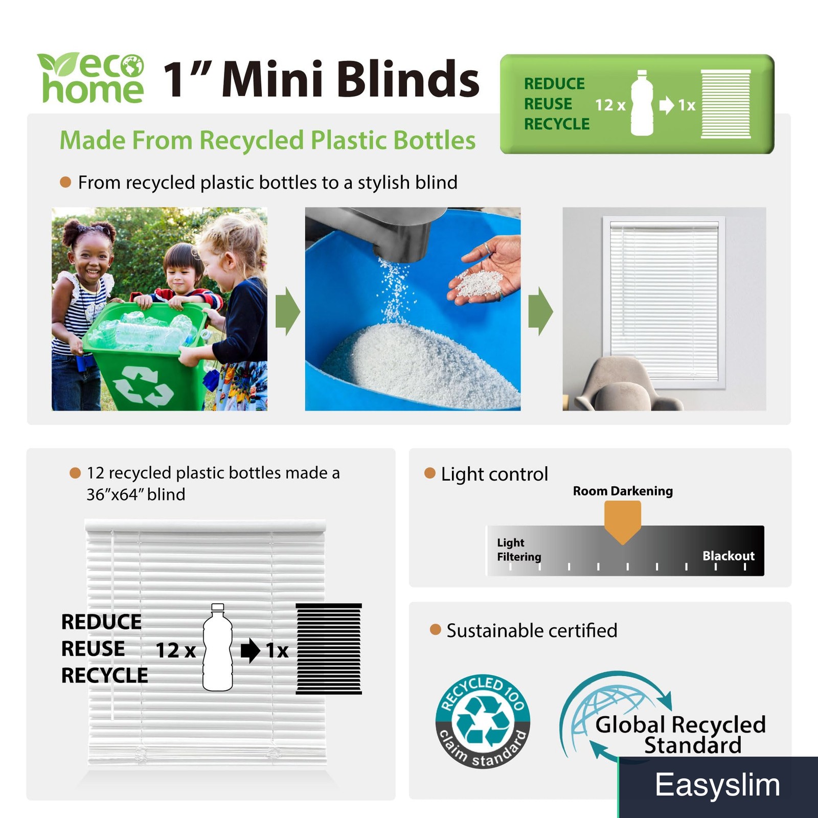 Cordless Mini Blind 1 Inch Flexible Slats Pearl White 23 x 64 In